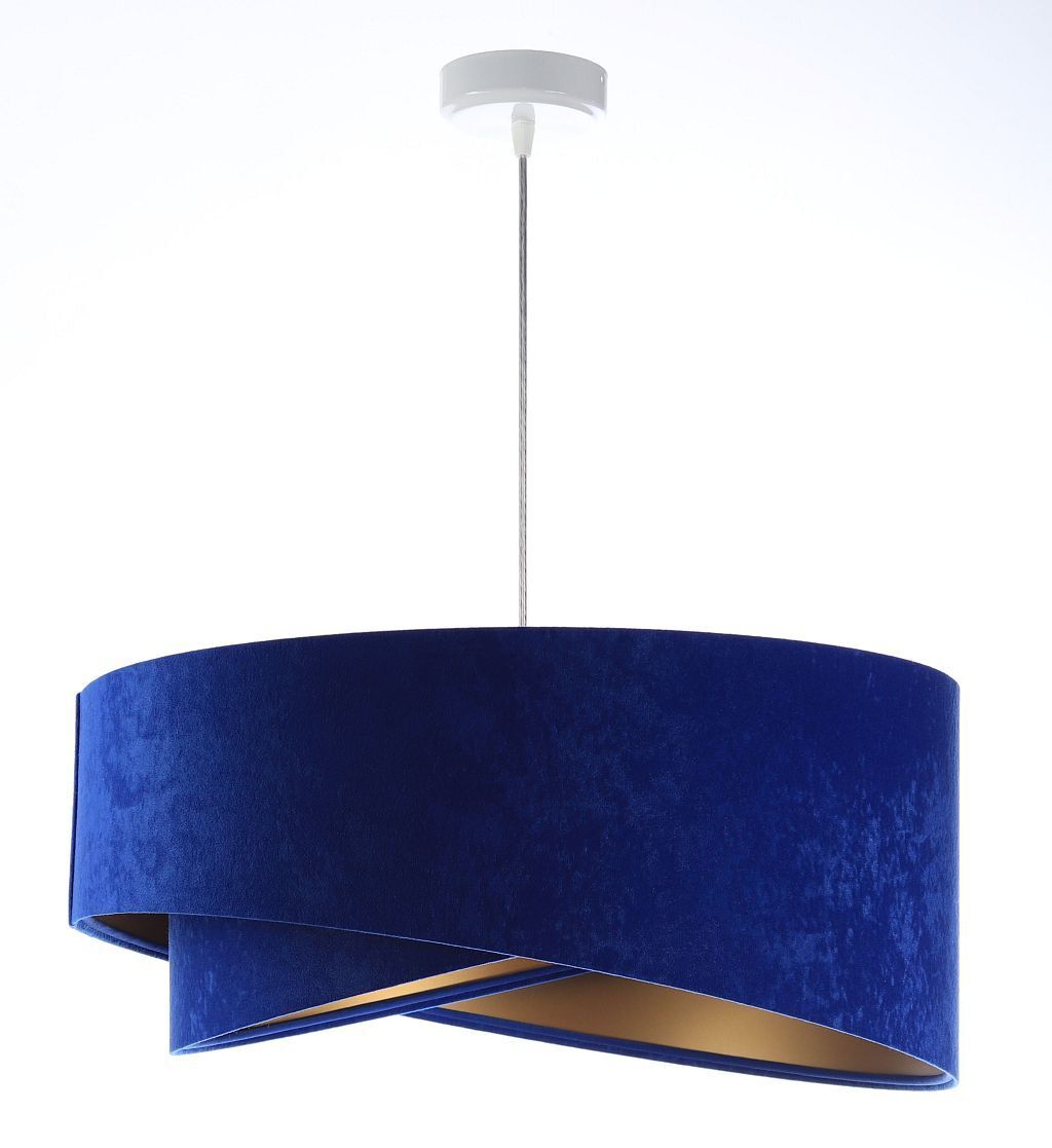 Pendelleuchte E27 rund Ø 50 cm Blau Gold Stoff Velours Optik