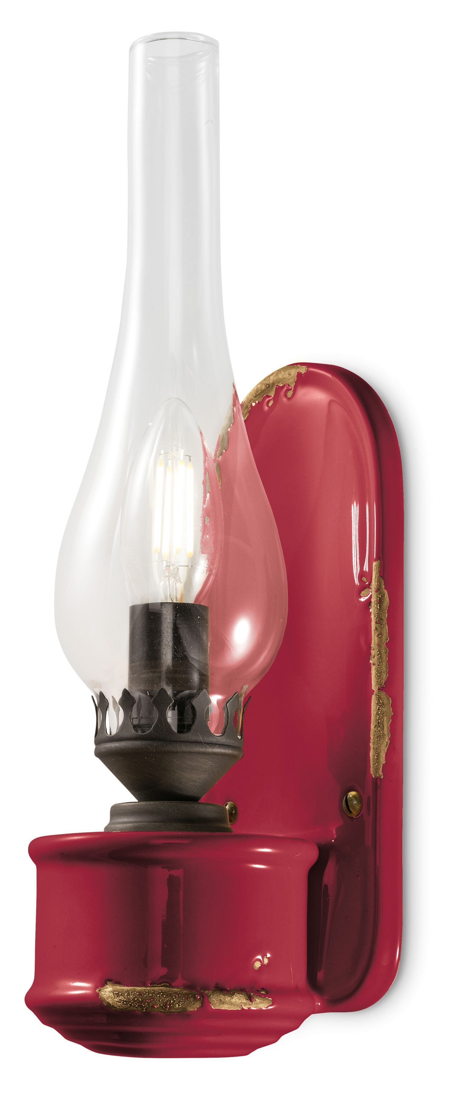 Wandleuchte Handarbeit Glas H: 33 cm Bordeaux Shabby Antik