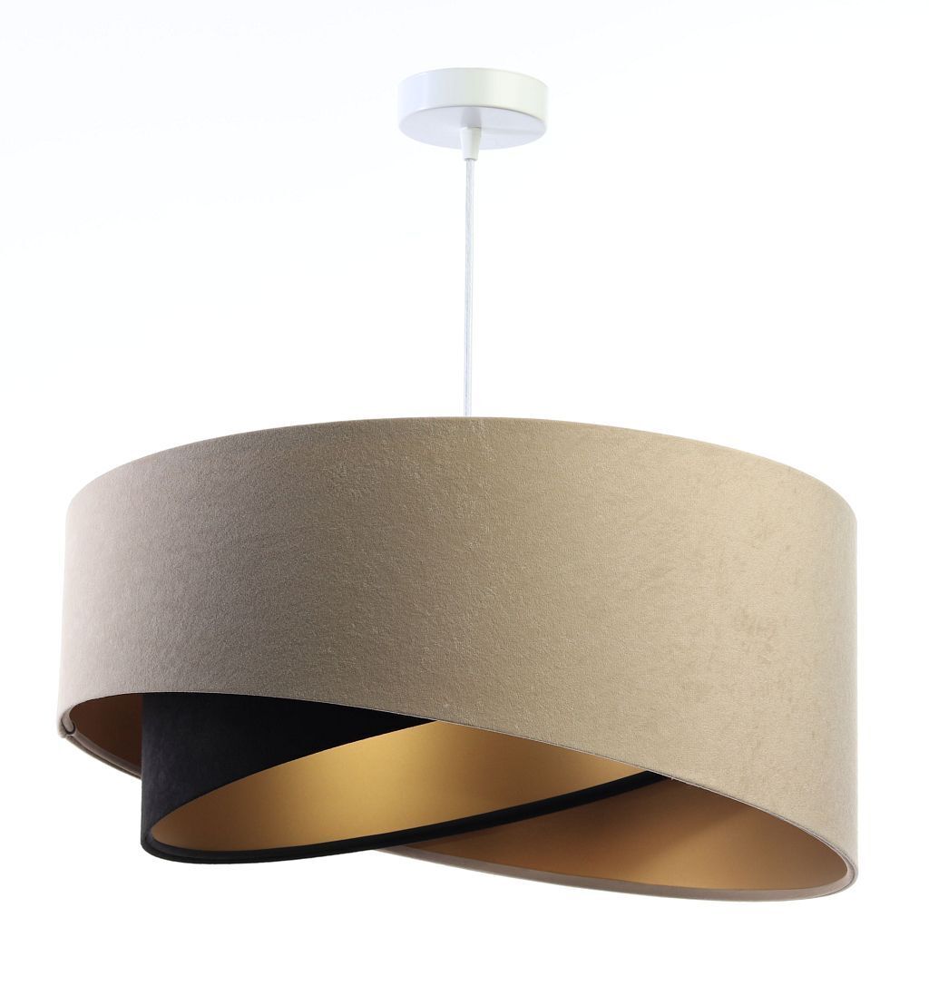 Hängeleuchte rund D: 50 cm E27 Stoff Beige Schwarz Gold