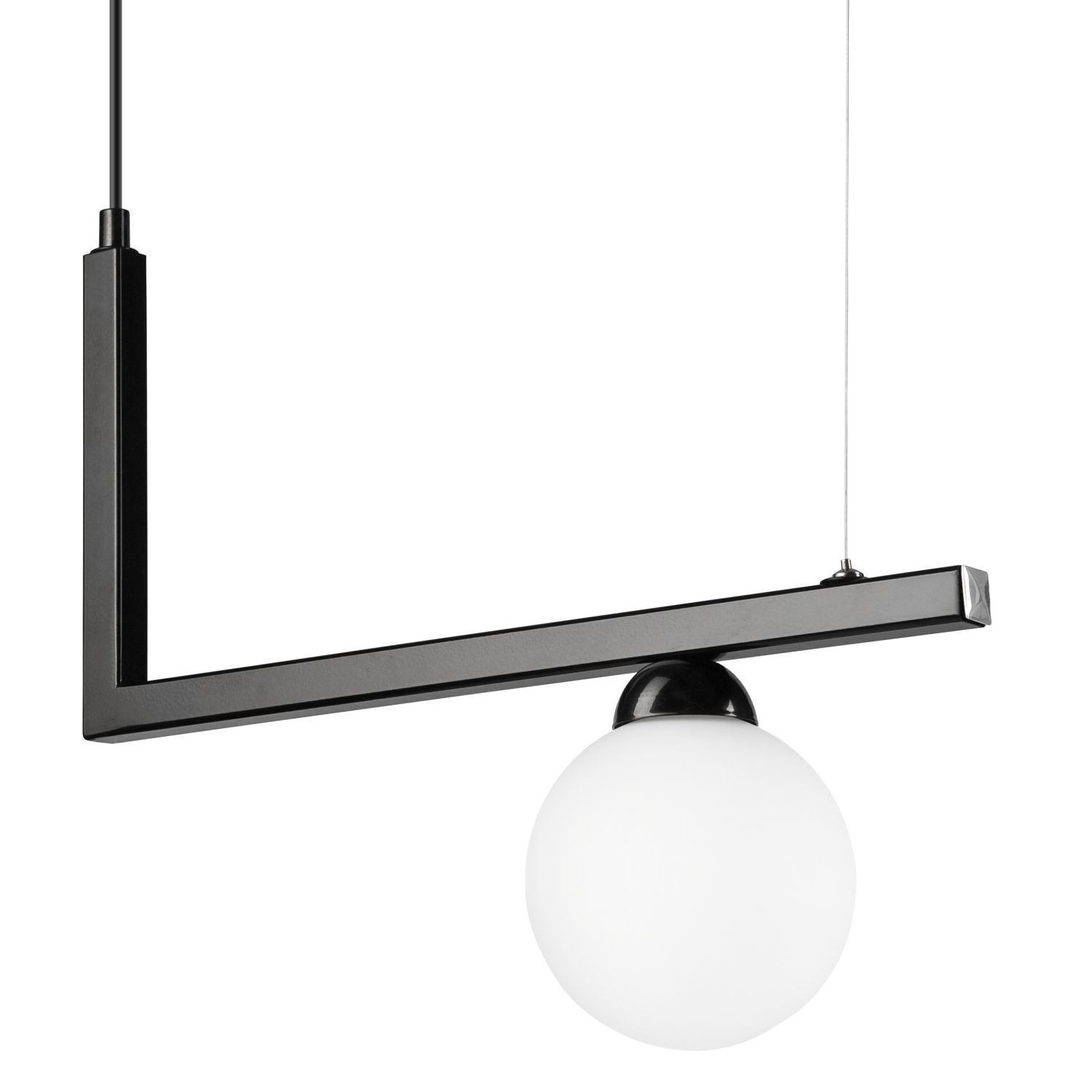 Hängelampe Glas Metall B: 48 cm Schwarz Weiß Kugelschirm