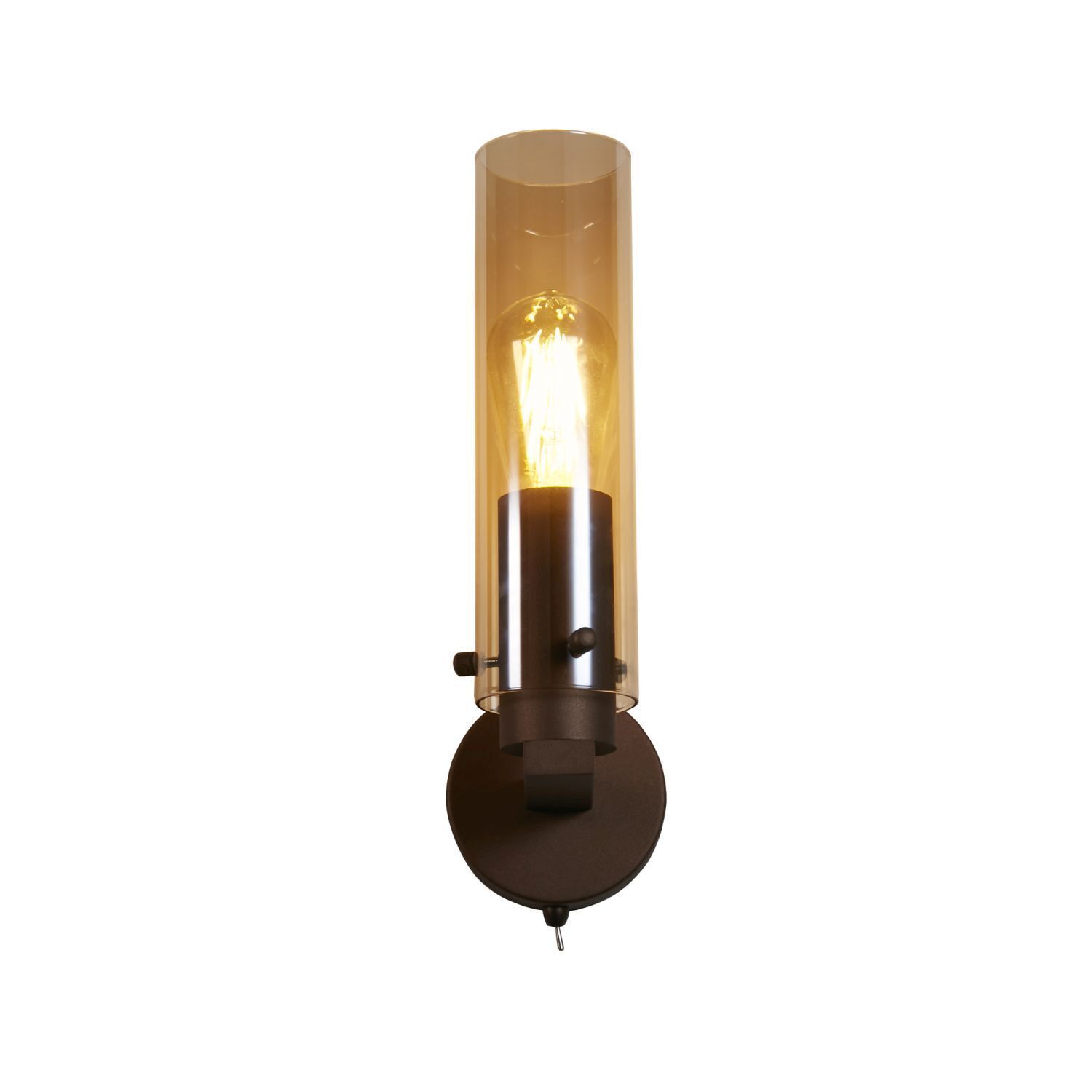 Wandlampe mit Schalter Metall Glas E27 Mokka Bernstein