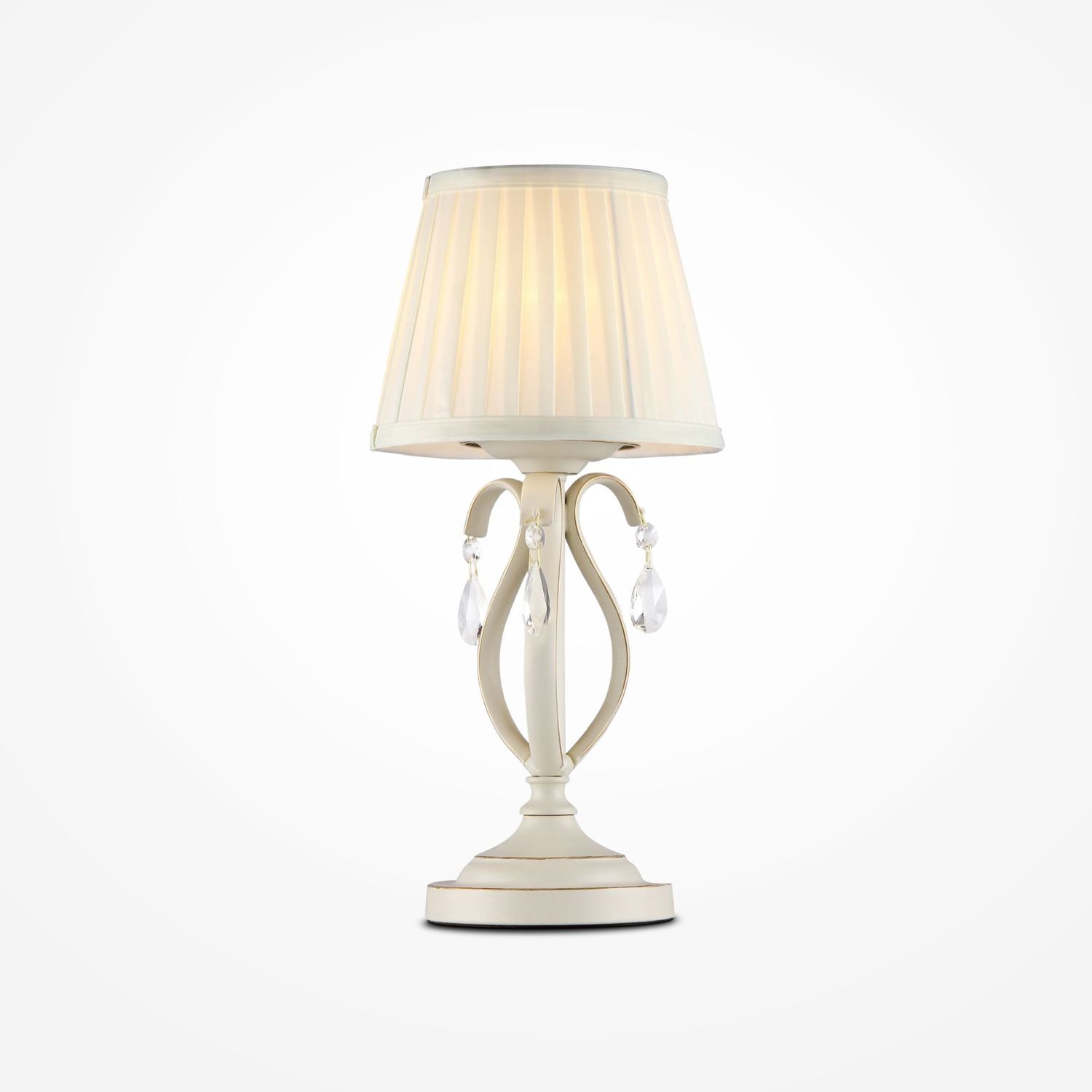 Tischlampe Stoff Metall E14 39 cm Beige Weiß rund