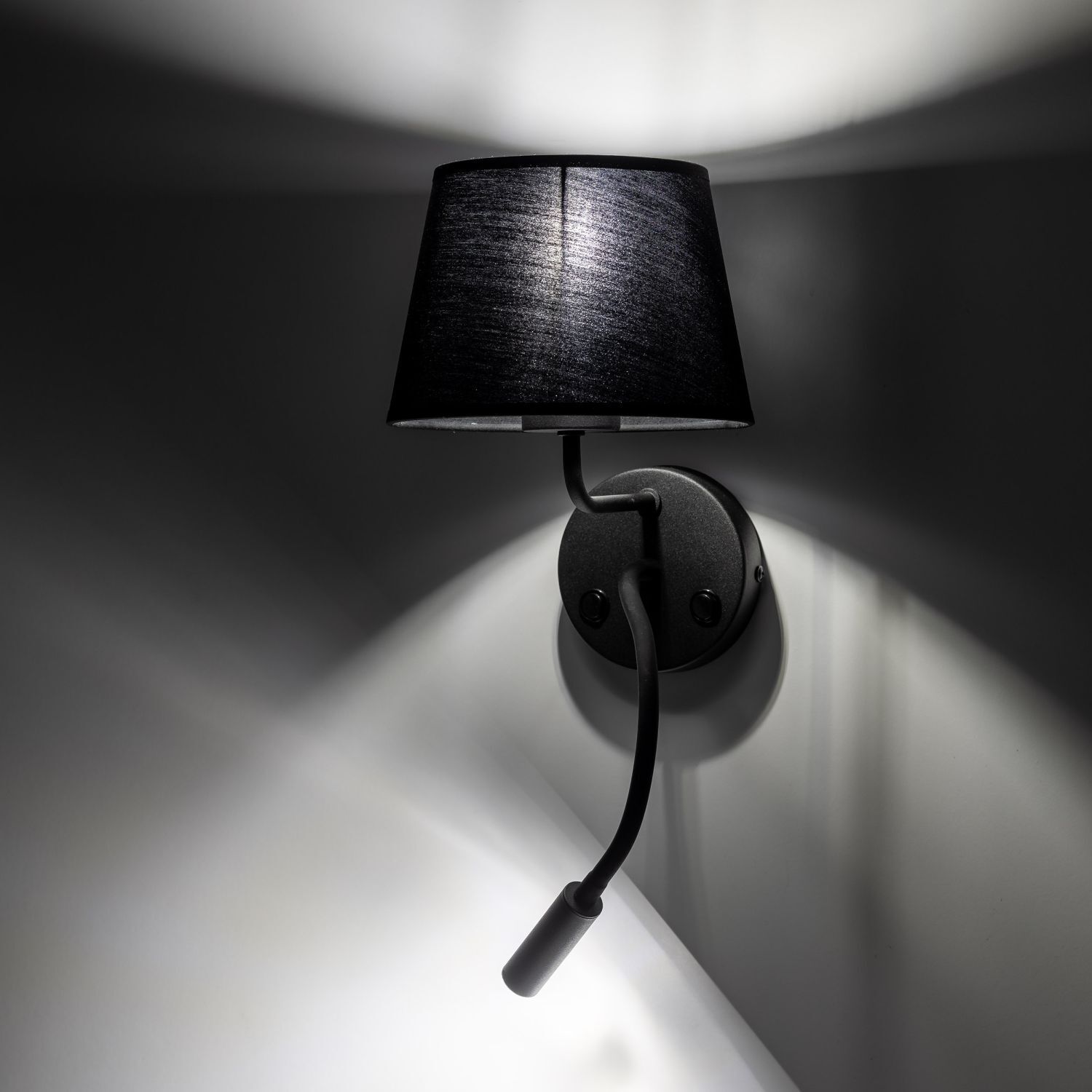 Wandlampe Schalter Schwanenhals H: 50 cm E27 + G9 Schwarz