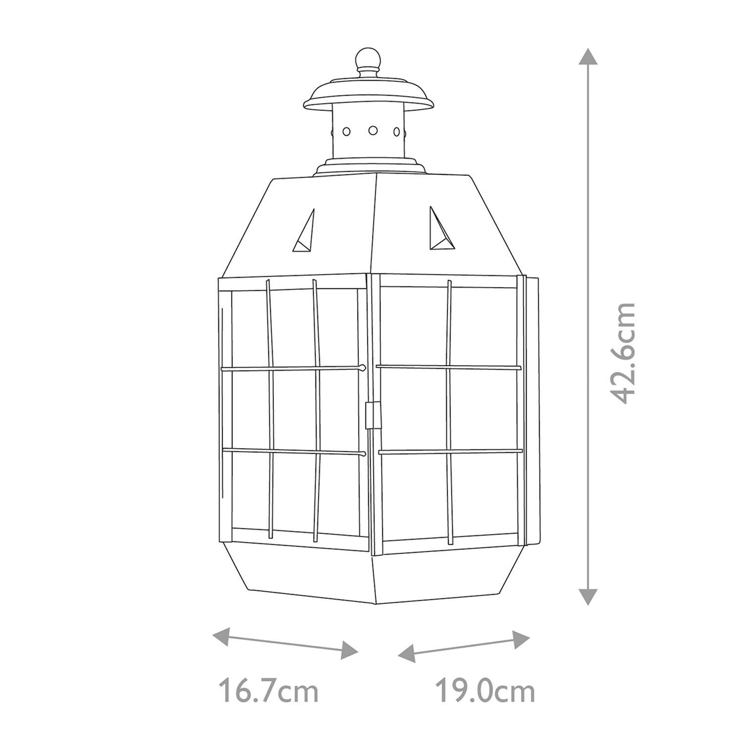 Wandlampe außen Echt-Messing Glas IP44 42,6 cm hoch E14