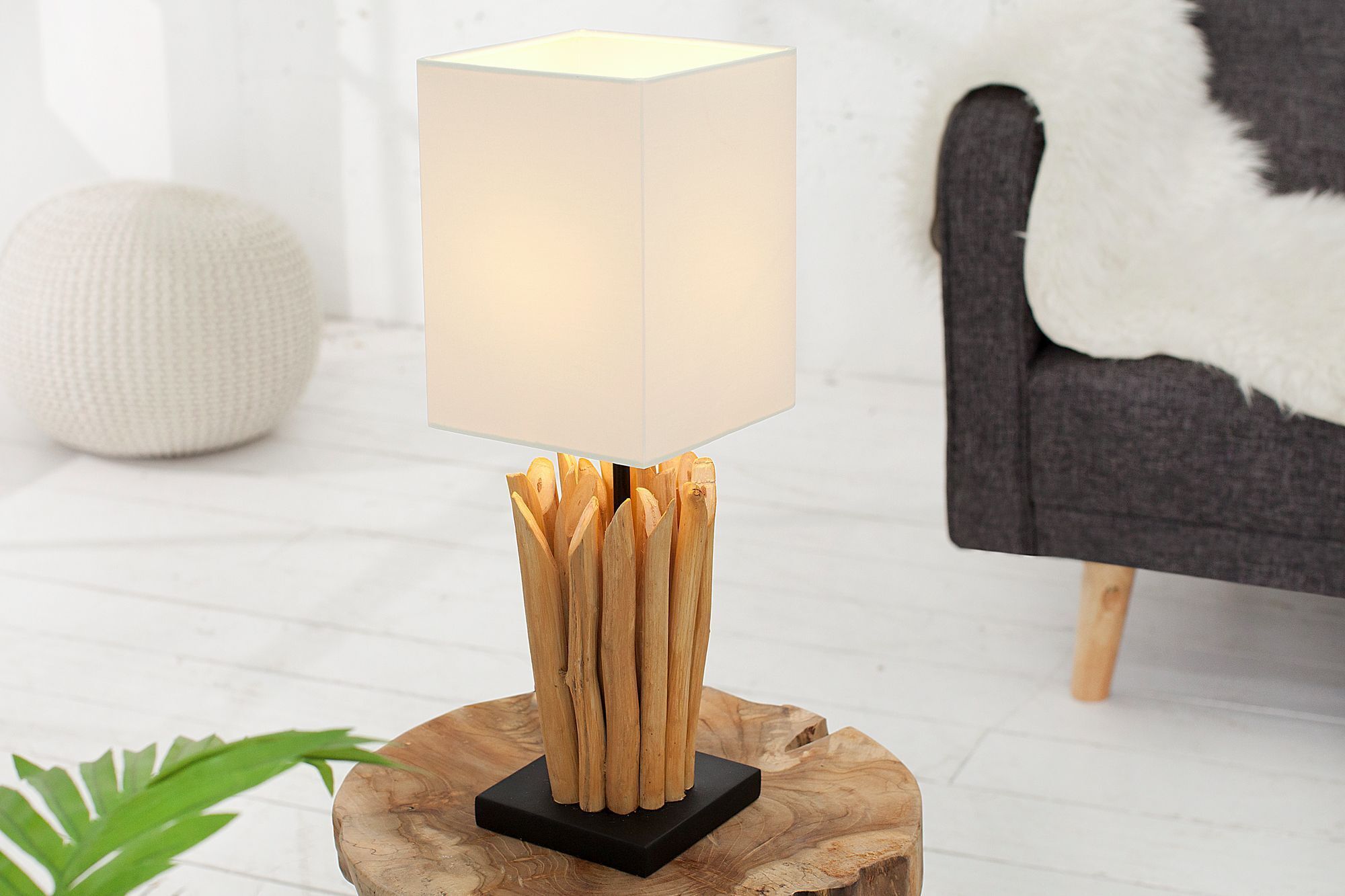 Eindrucksvolle Tischlampe Modern echtes Holz 45cm