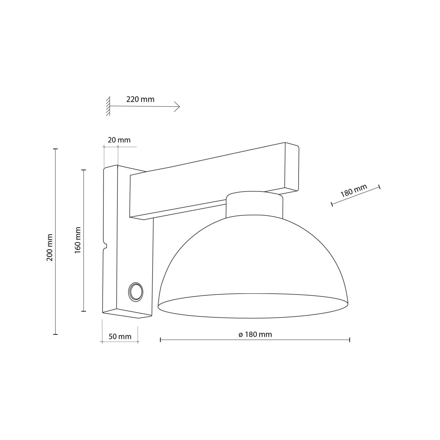 Wandleuchte mit Schalter H: 20 cm Holz Metall in Braun E27