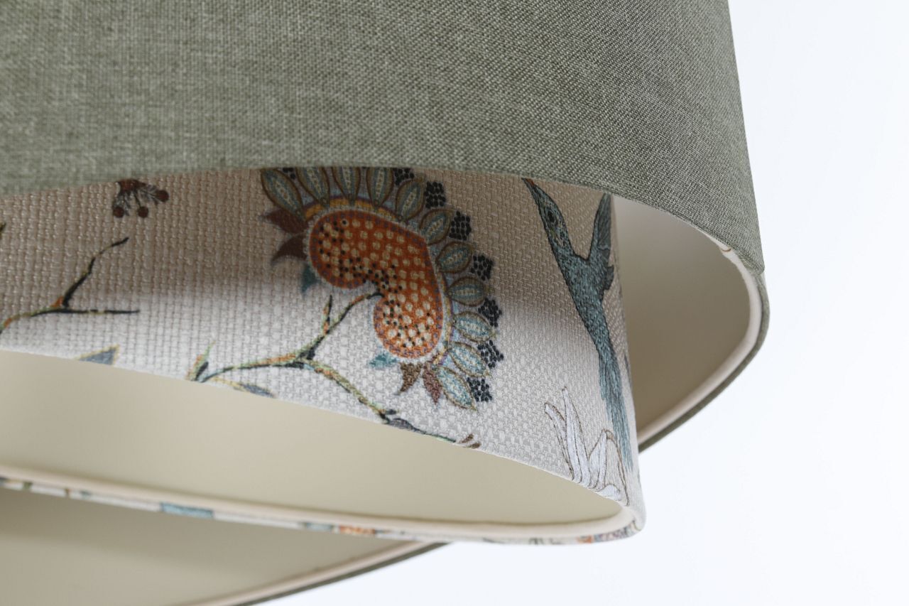 Pendelleuchte E27 rund Ø 45 cm Grün Weiß Floral Stoffschirm
