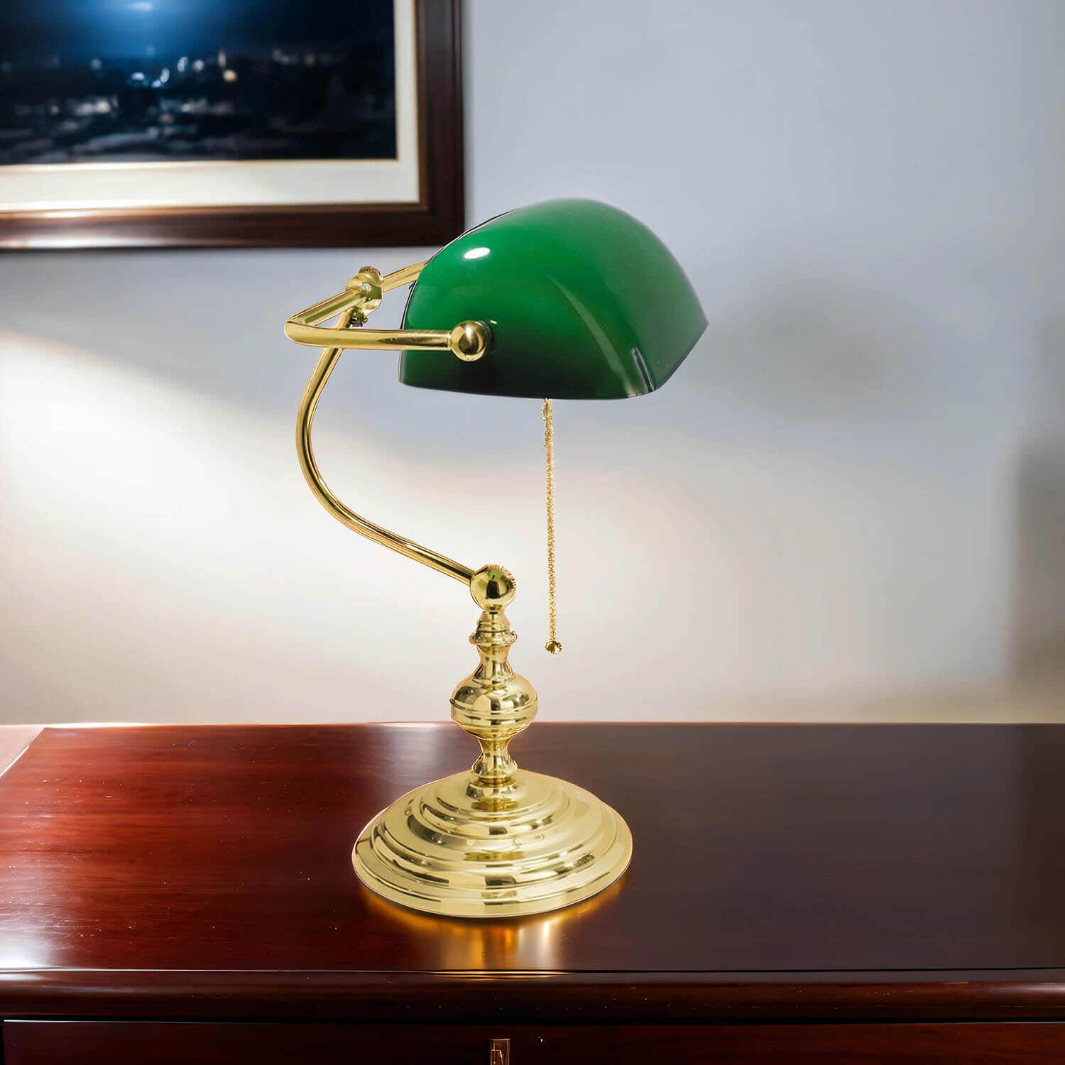 Banker Tischlampe Gold 24K aus Echt-Messing