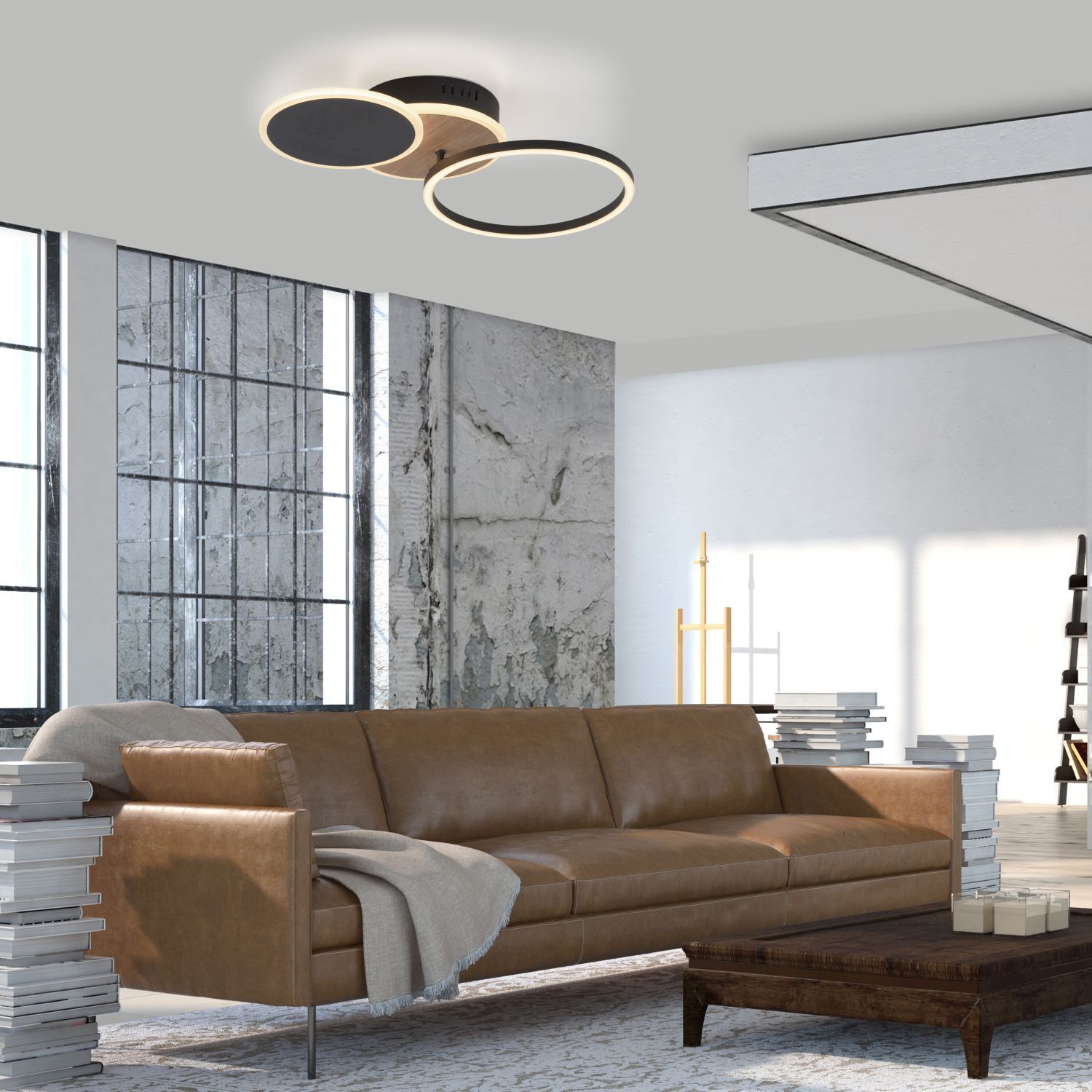 LED Deckenlampe Schwarz Natur warmweiß 26 W verstellbar