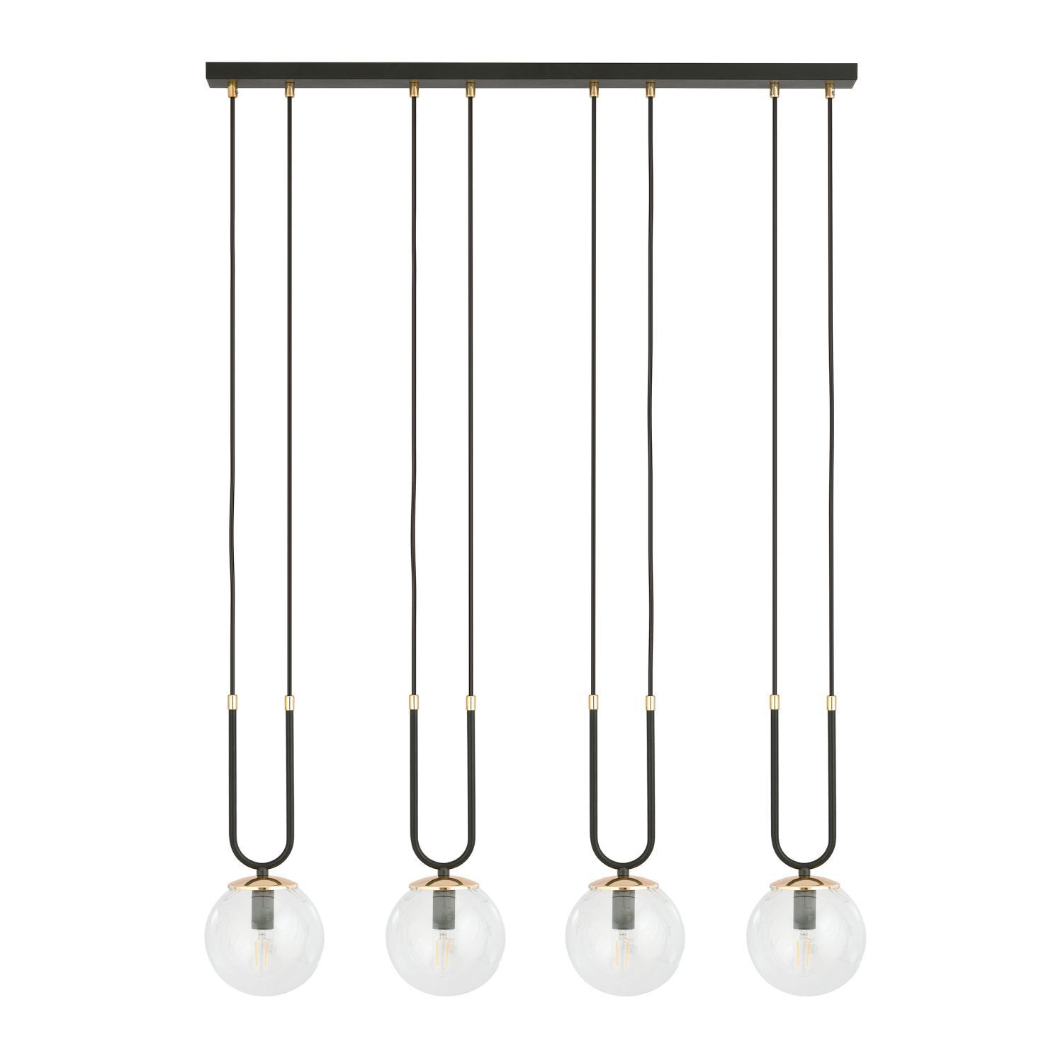 Hängeleuchte 4-flammig E14 Glas Metall B: 92 cm Schwarz Gold