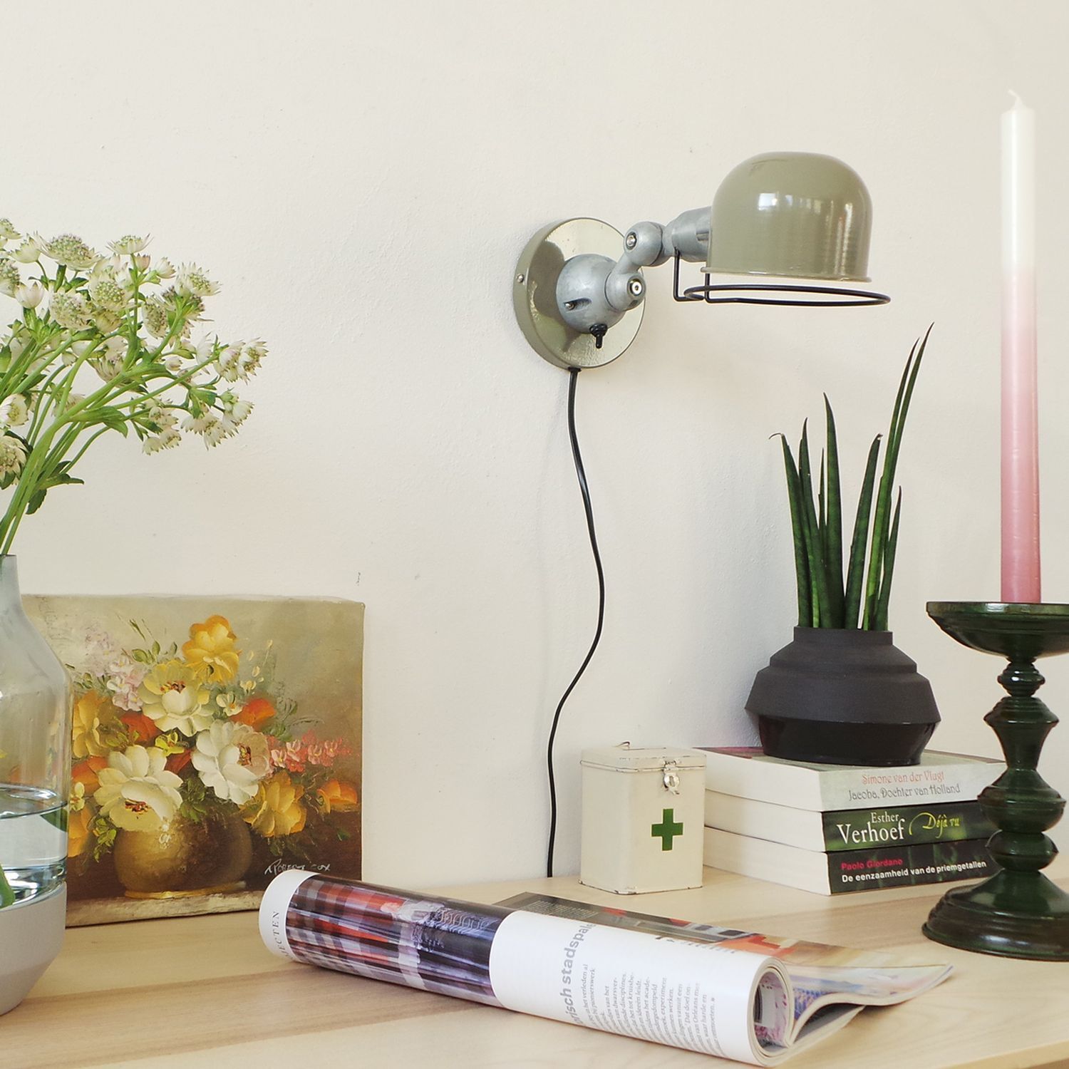 Beweglicher Wandspot mit Stecker in Grün Silber T:29 cm