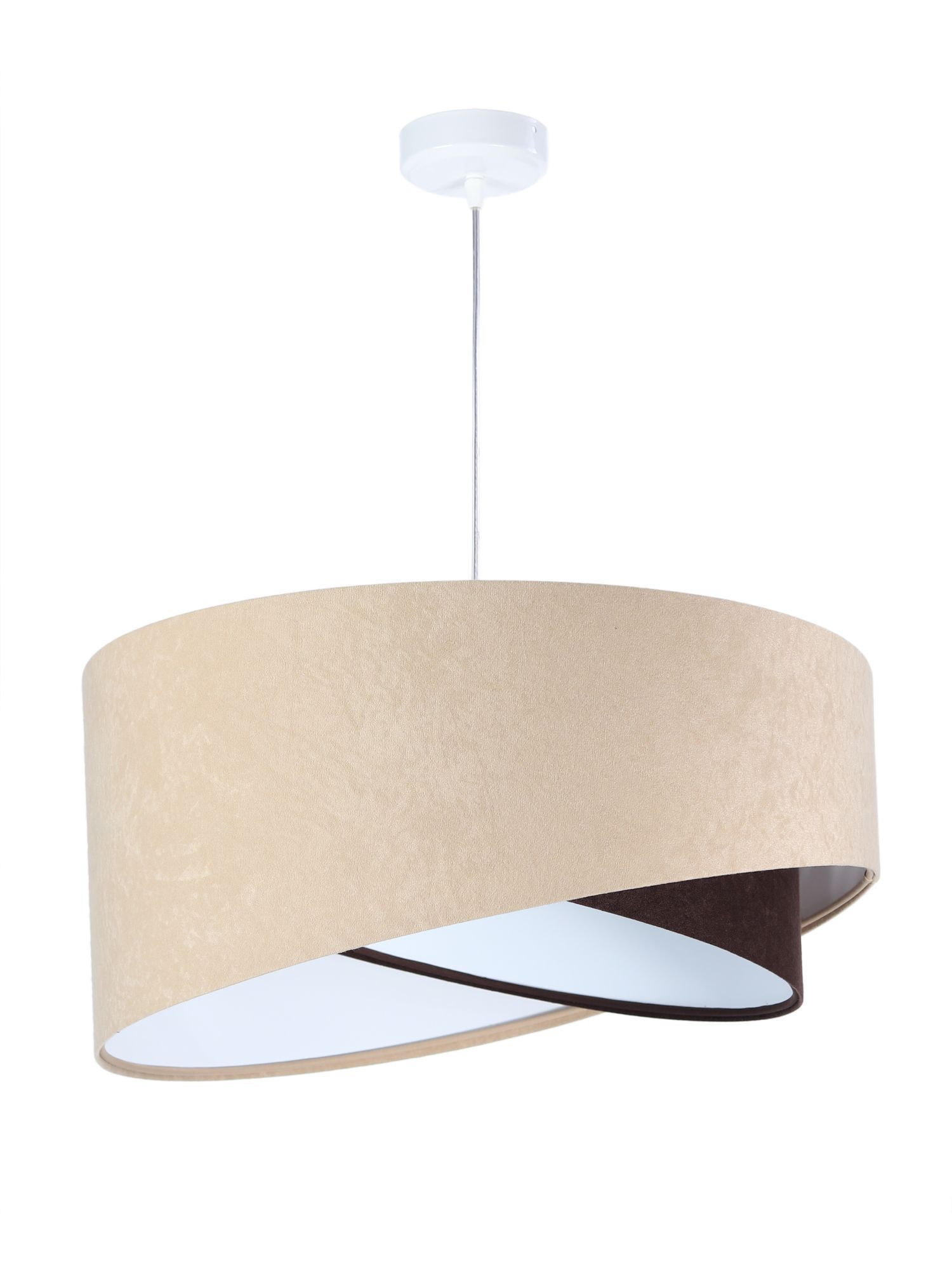 Hängeleuchte Beige Schwarz Weiß Stoff rund Lampe