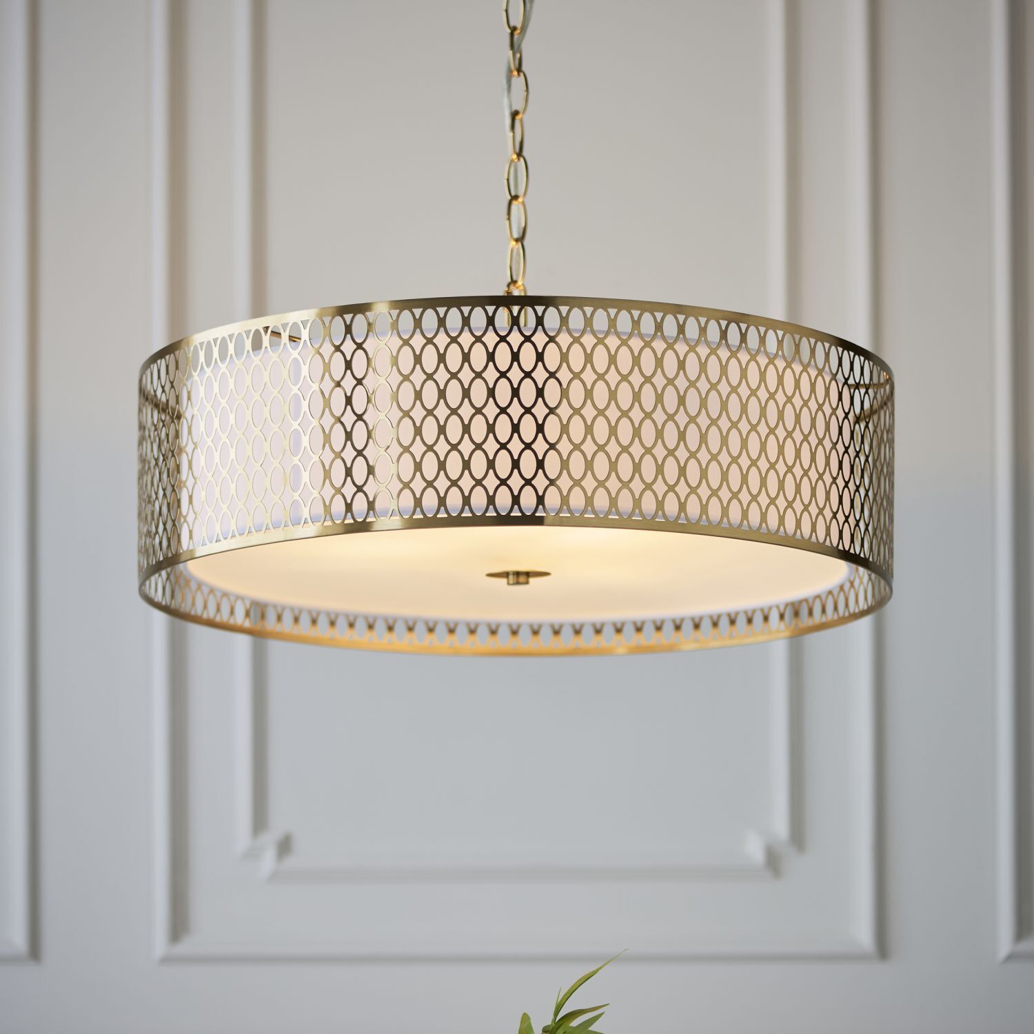 Hängeleuchte Metall Glas Stoff Ø 56 cm rund Gold Weiß 3x E27