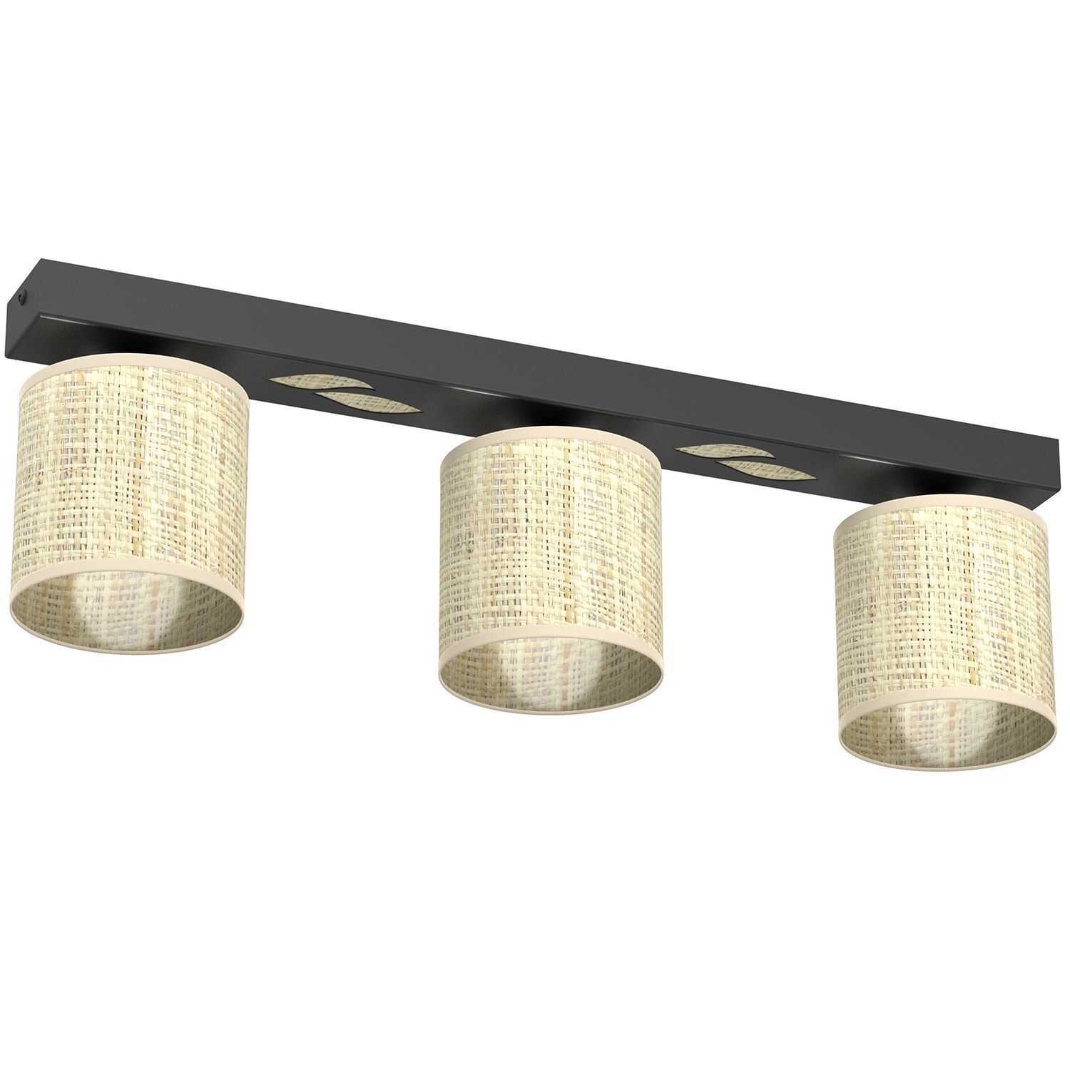 Lange Deckenleuchte Rattan Metall Schwarz E27 50 cm