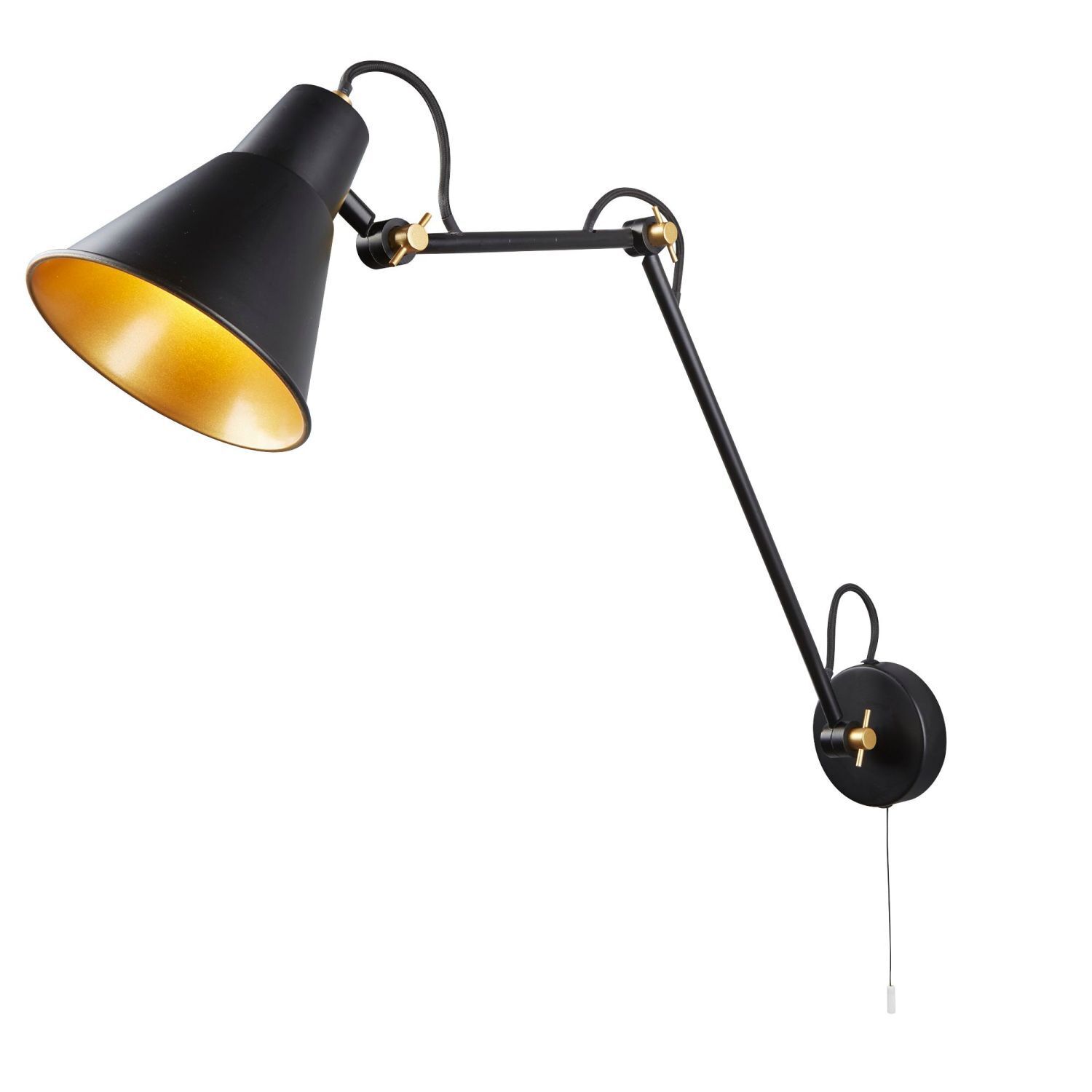 Wandlampe mit Schalter verstellbar Schwarz Gold Gelenke