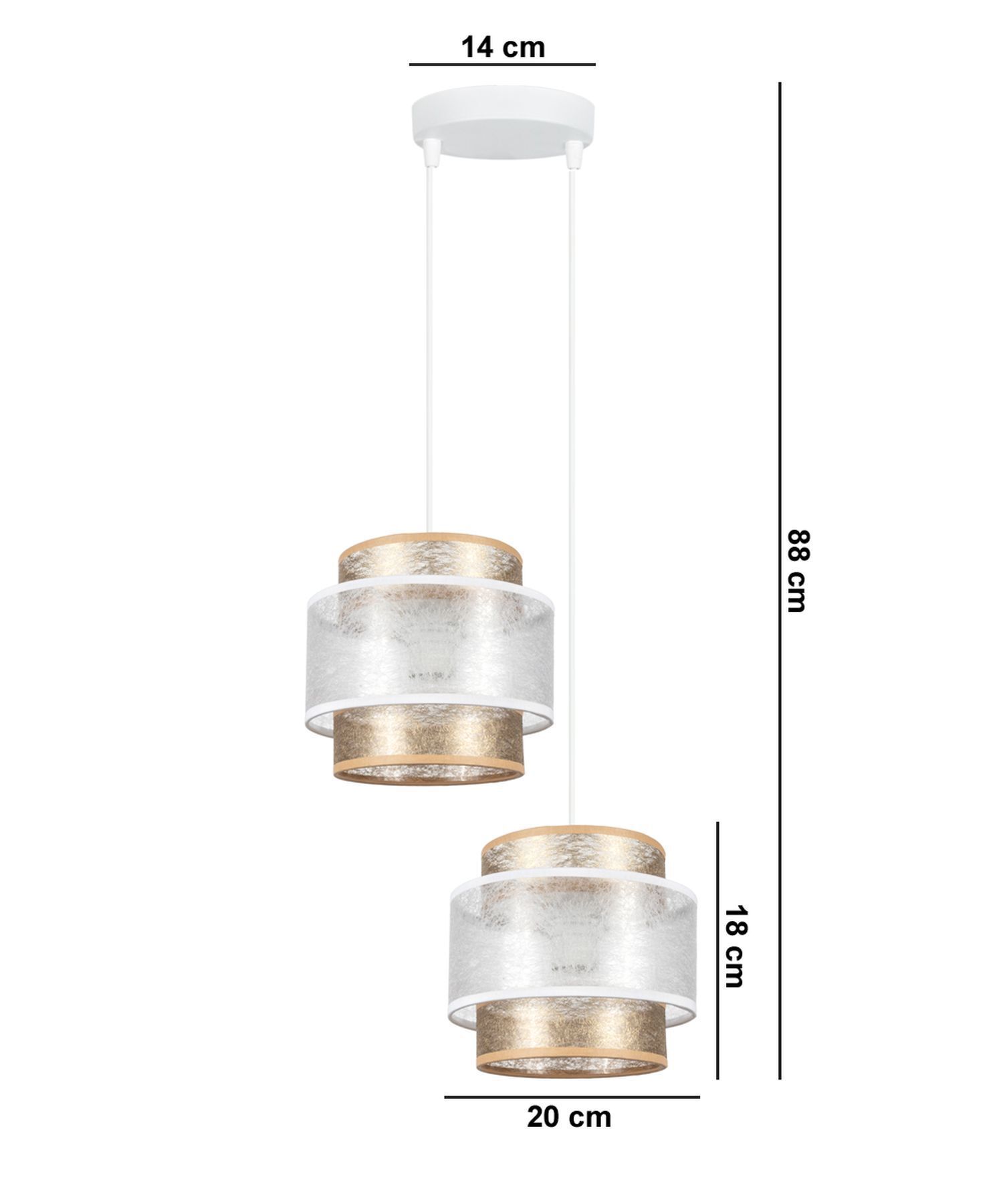 Stoff Pendelleuchte Weiß Gold E27 2-flammig L:33 cm