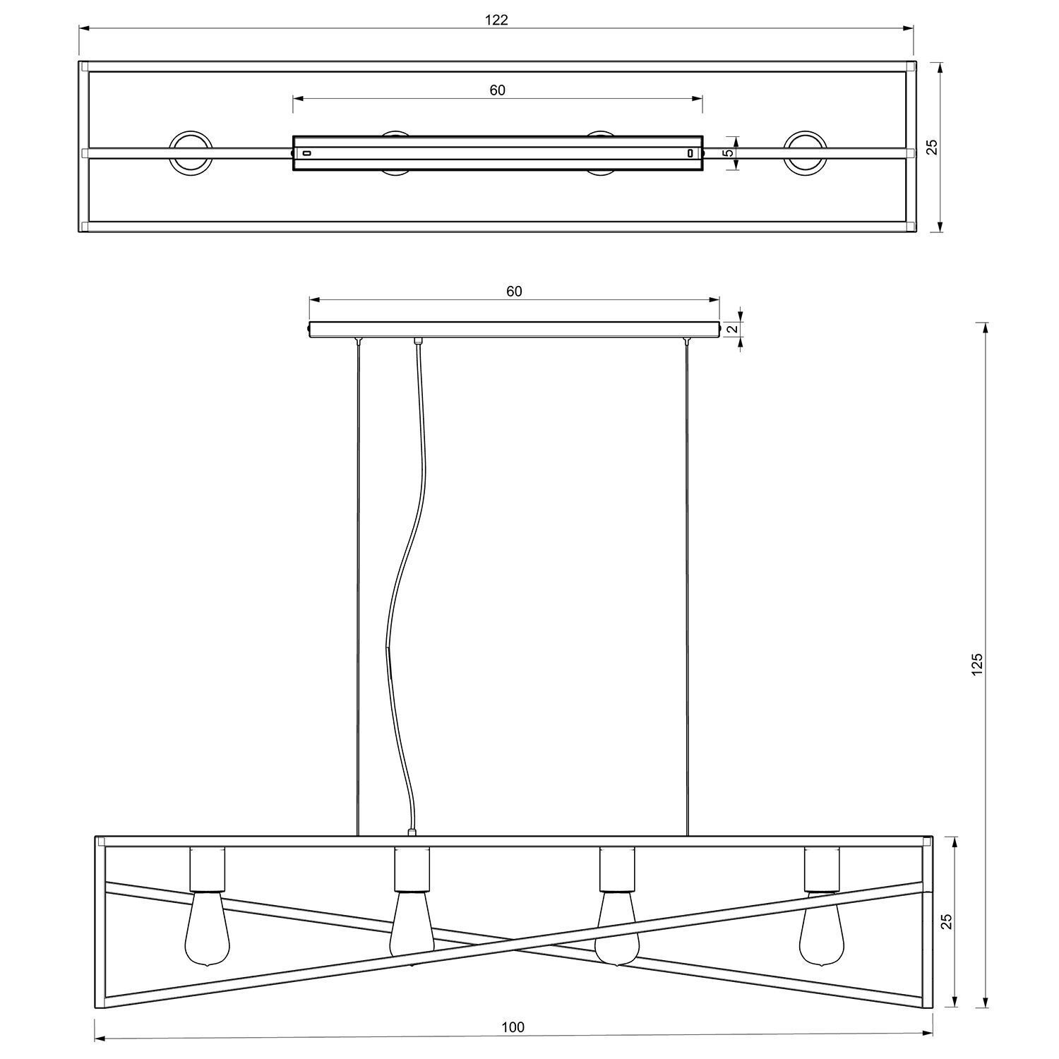 Lange Hängelampe Metall Schwarz E27 100 cm Industrial