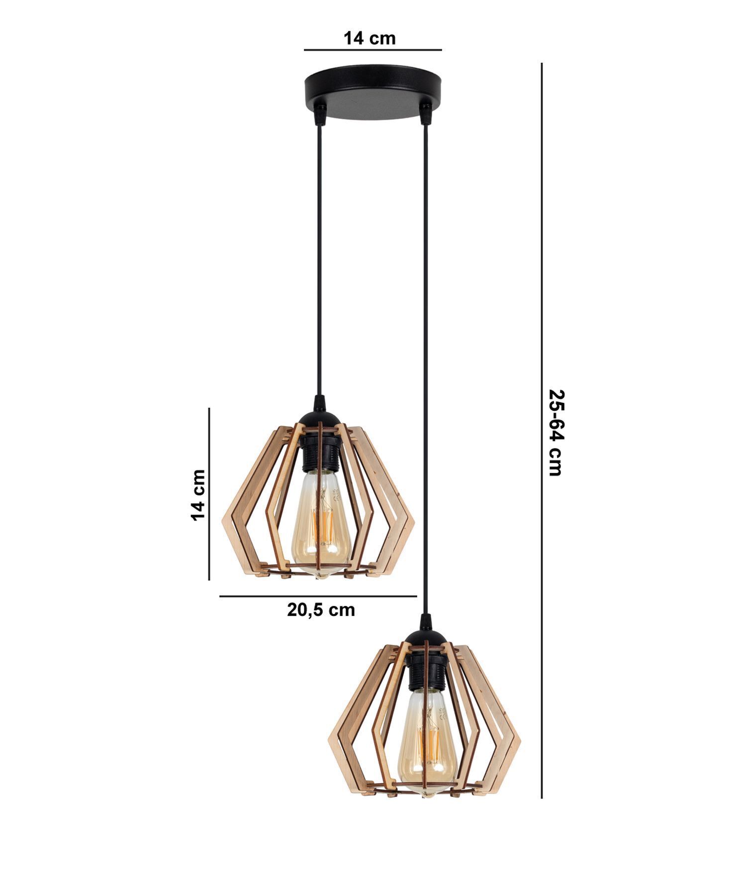 Dekorative Hängelampe Holz E27 35 cm 2-flammig wohnlich