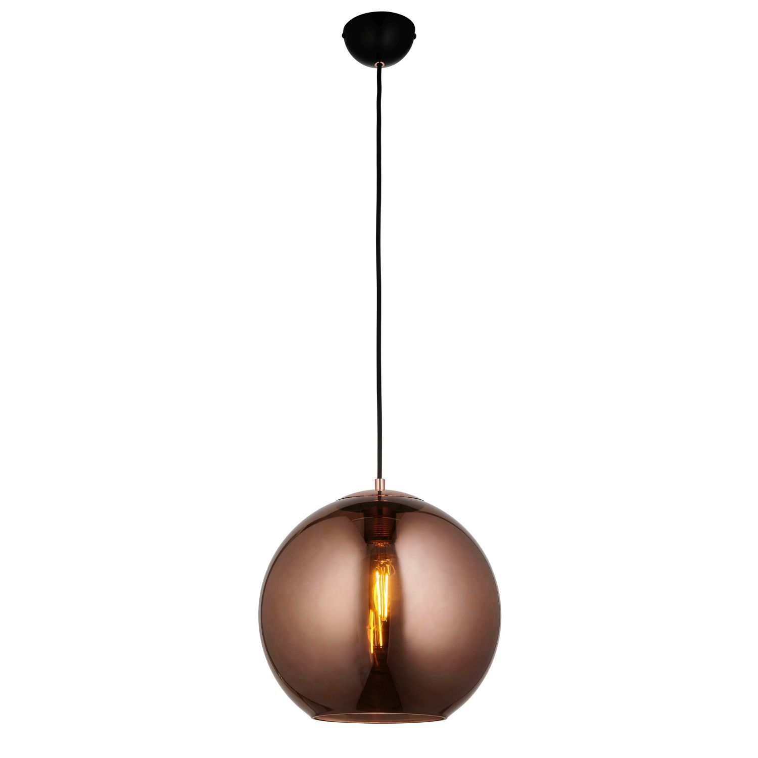 Hängeleuchte Kugel Ø 30 cm Glas Metall in Schwarz Kupfer E27