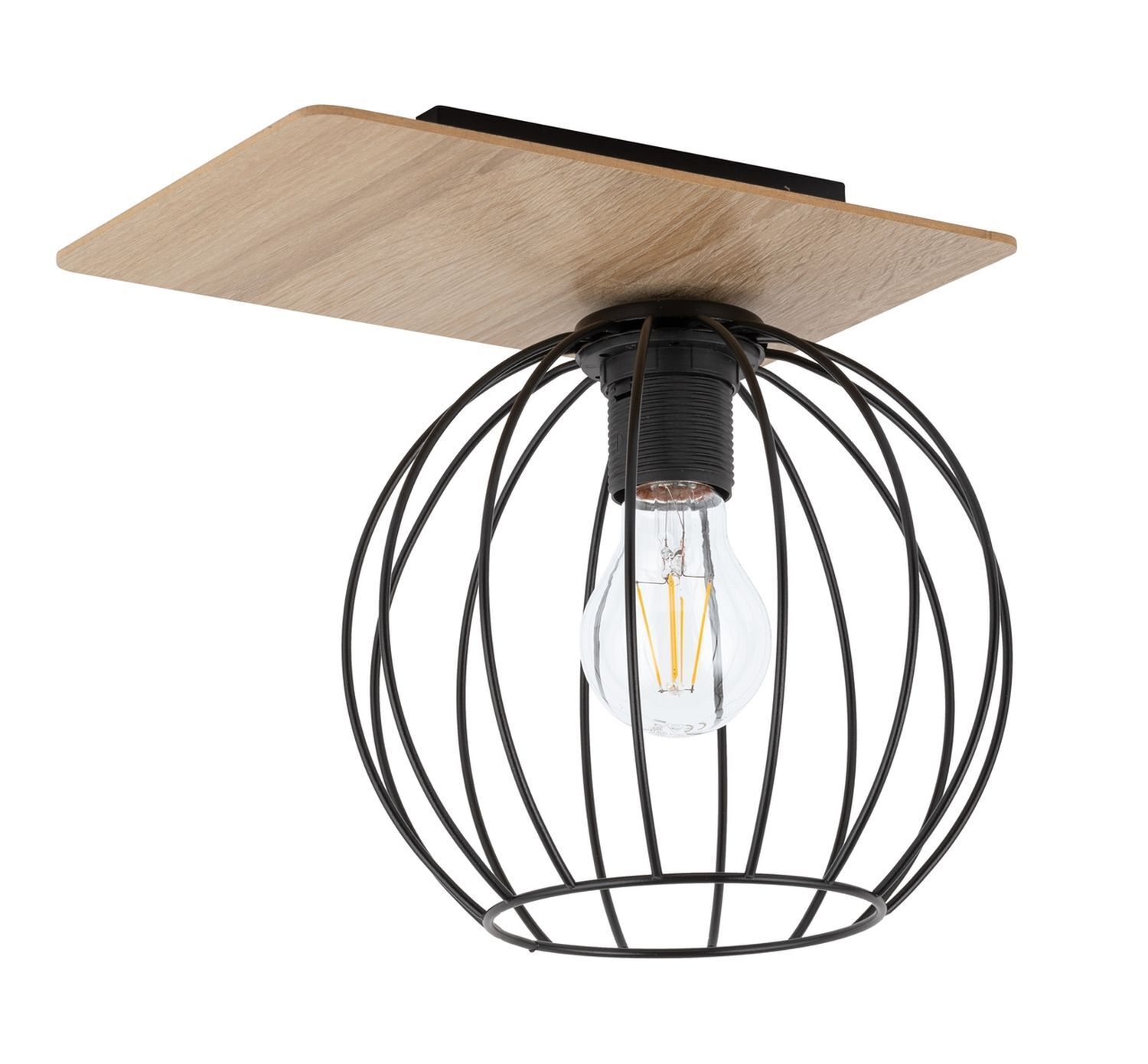 Deckenlampe E27 Schwarz Natur Metall Holz innen