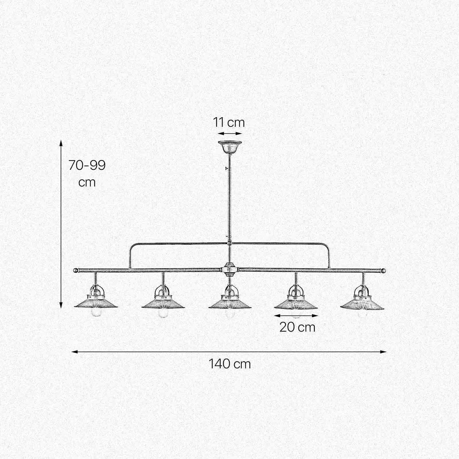 Deckenlampe Messing 140 cm lang höhenverstellbar 5x E27