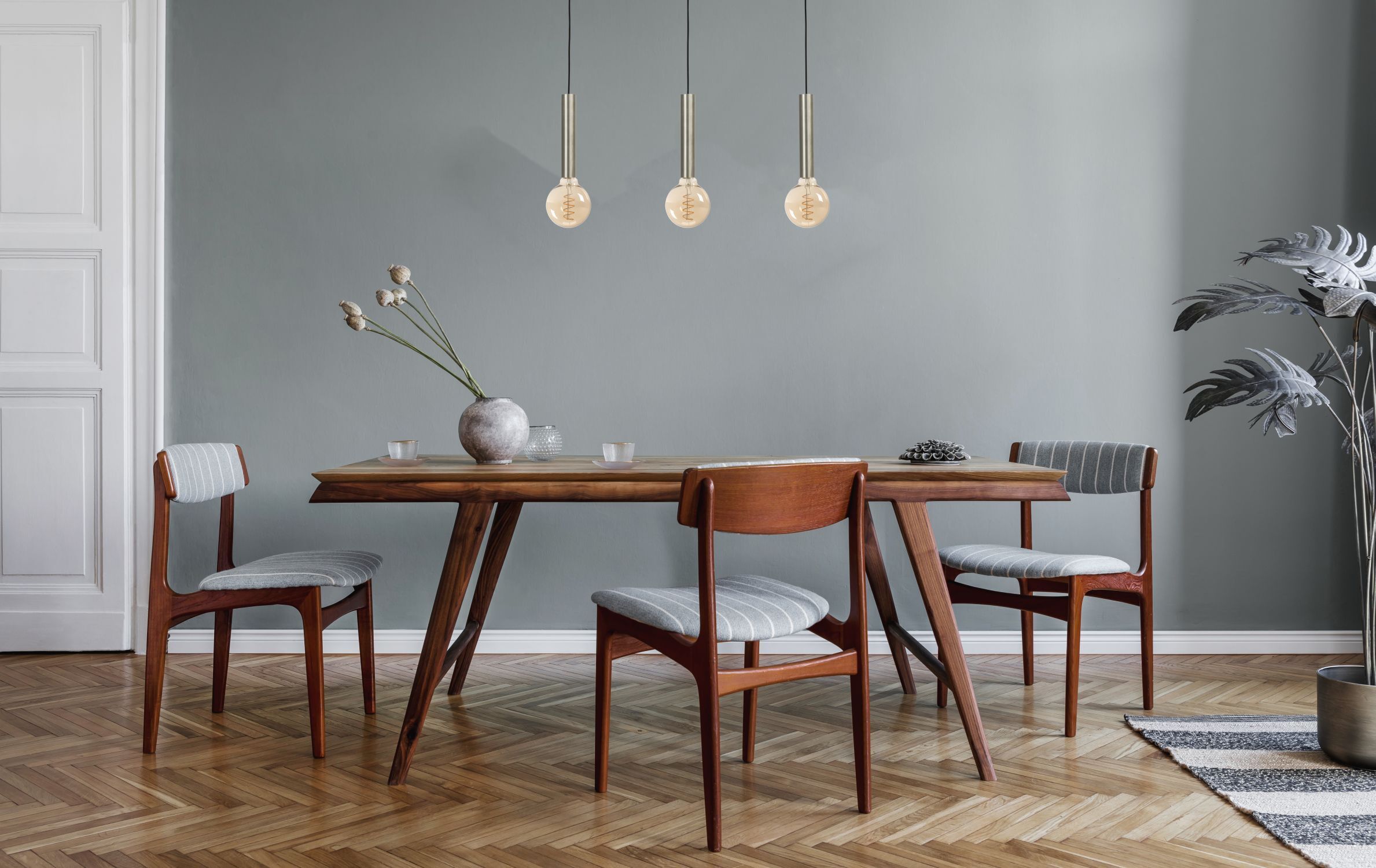 Pendelleuchte Esszimmer Metall 3-flammig Nickel Schwarz