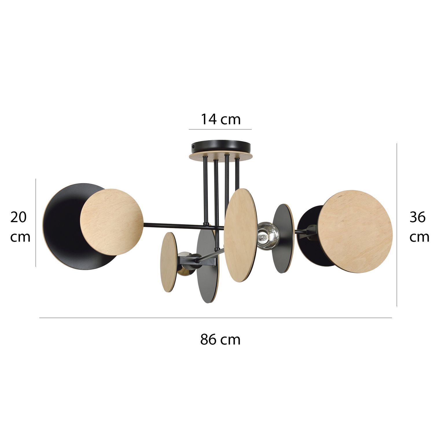 Design Deckenlampe XXL Schwarz Metall Holz 4x E27