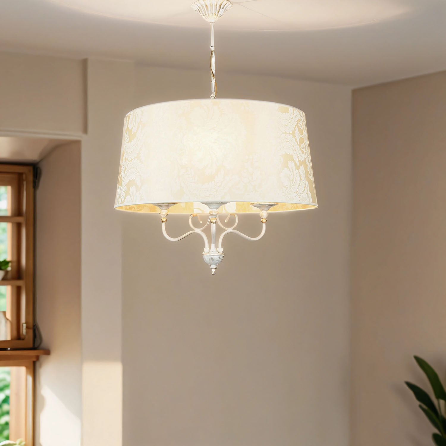 Stoff Hängeleuchte mit Barock Motiv GANARA Lampe