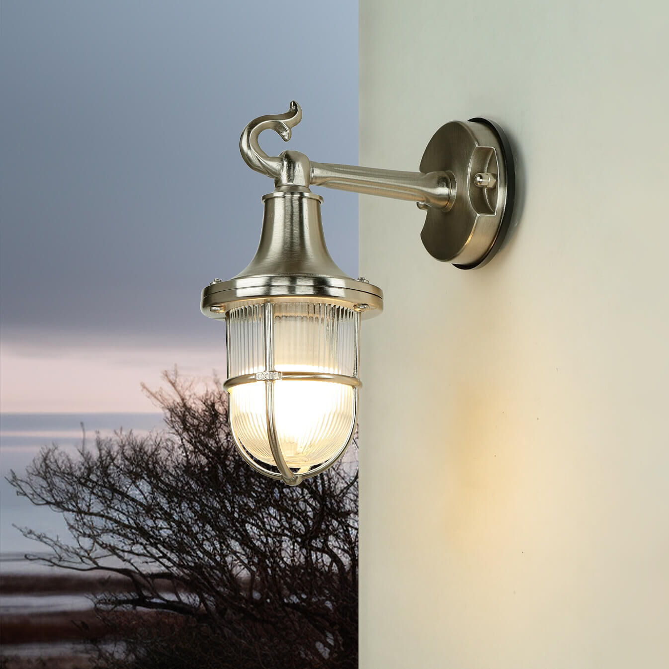 Wandlampe Außen Nickel Maritim IP64 Echt-Messing