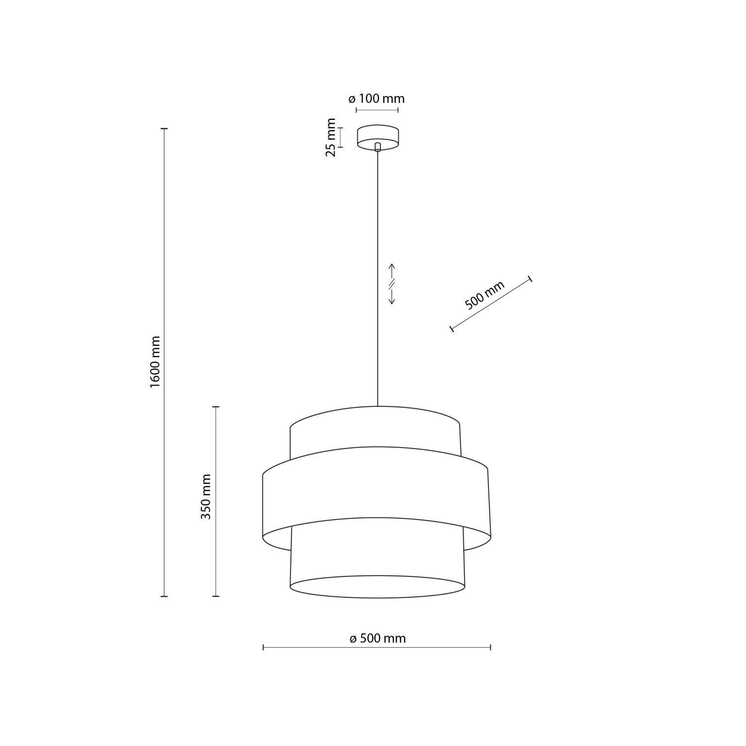 Pendelleuchte Weiß Ø 50 cm H: max. 160 cm Stoff Metall E27