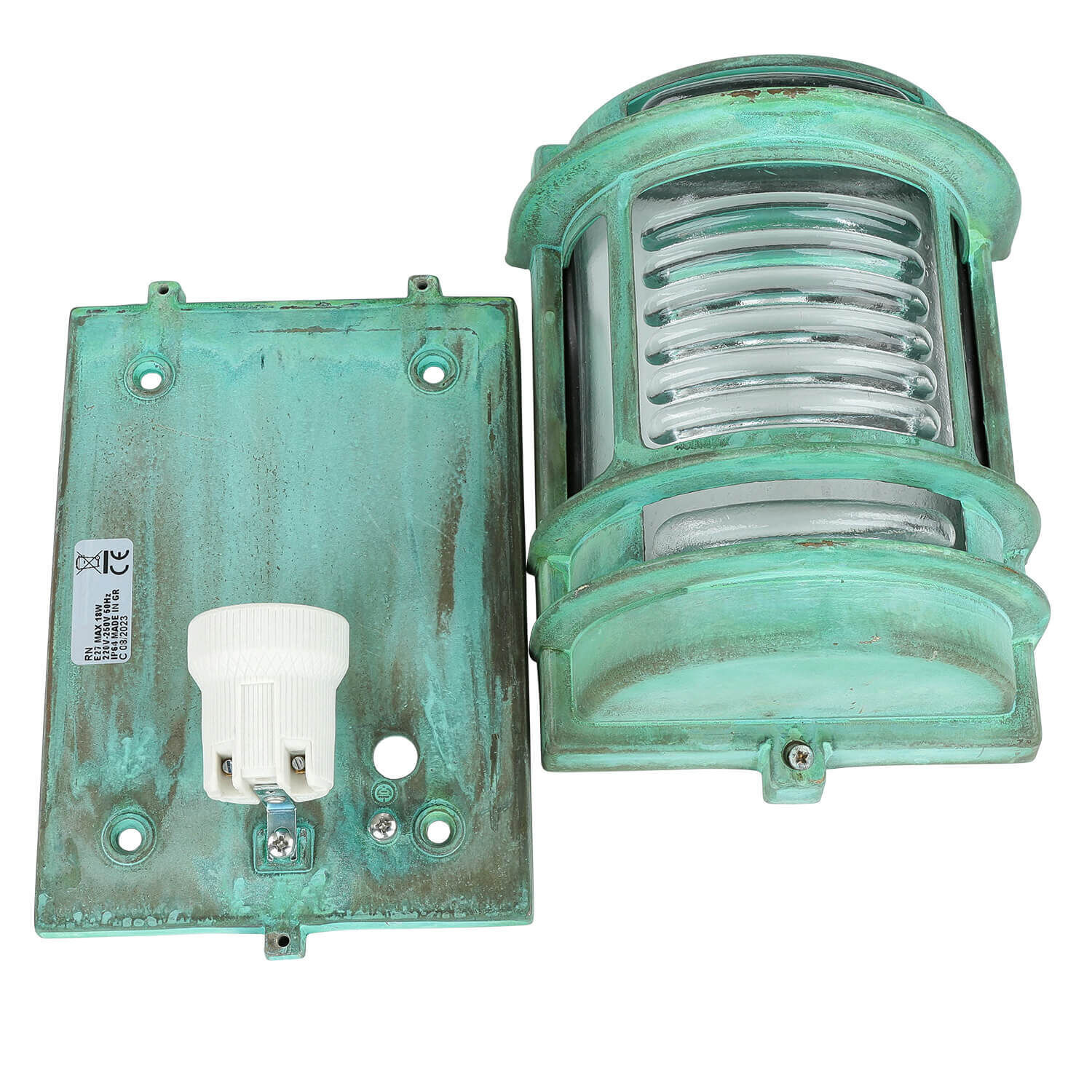 Außenleuchte Wand IP64 Messing Glas Grün antik E27