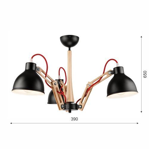 Holz schwarze Deckenleuchte 3-flmg Wohnzimmer