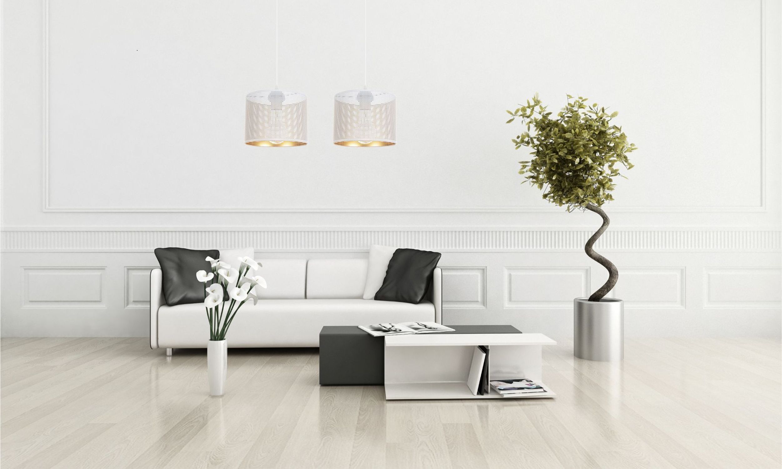 Pendelleuchte Metall Weiß Gold E27 2-flmg 50 cm lang