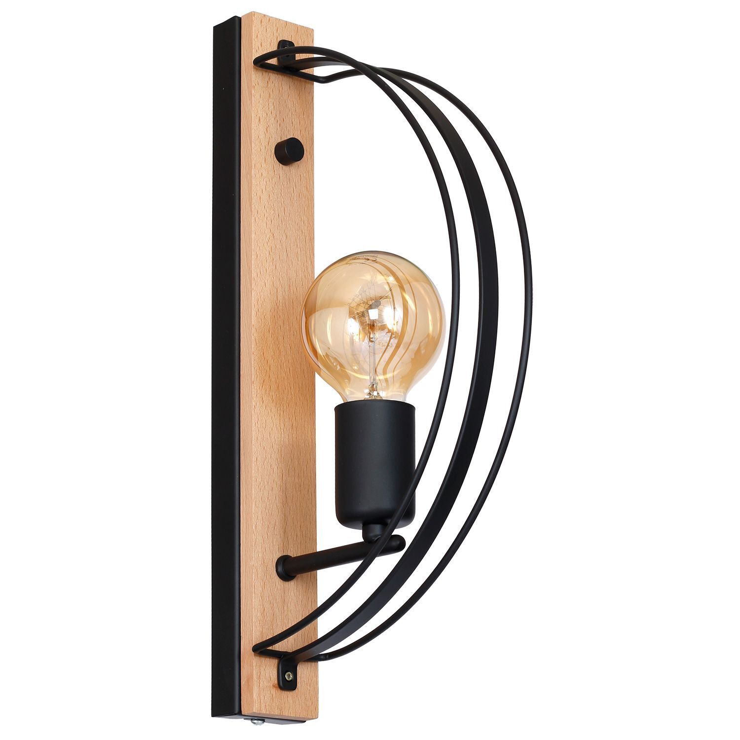 Wandlampe Treppenhaus Schwarz Modern mit Holz JEAN