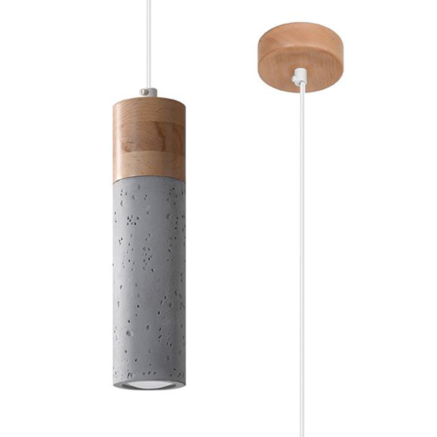 Pendelleuchte Beton Holz Ø 7 cm schmal Grau GU10