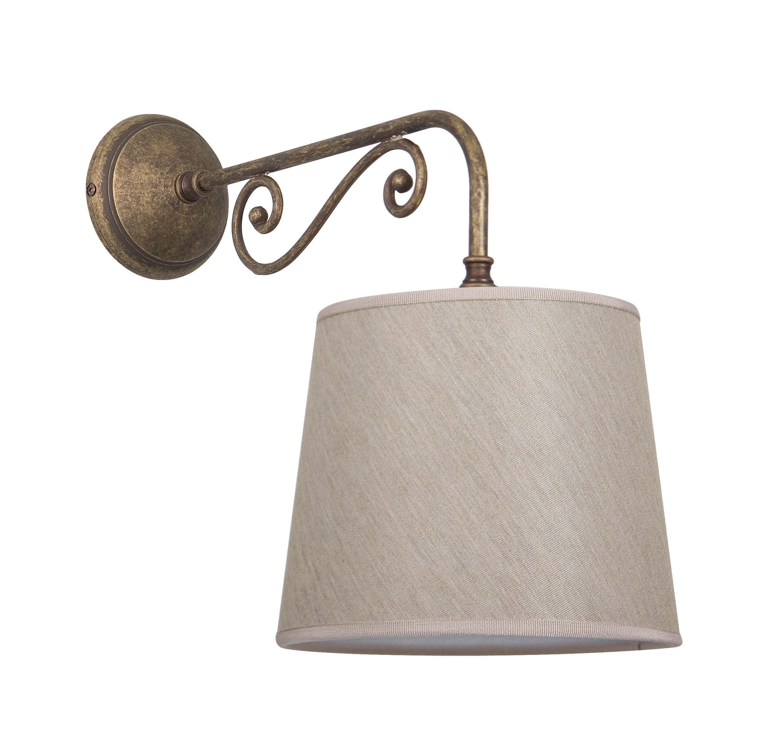 Wandlampe Stoff Messing E27 in Bronze antik Rustikal