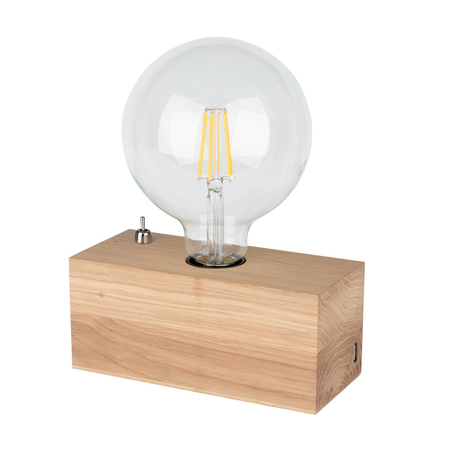 Retro Tischlampe Holz USB Ladefunktion 8cm klein