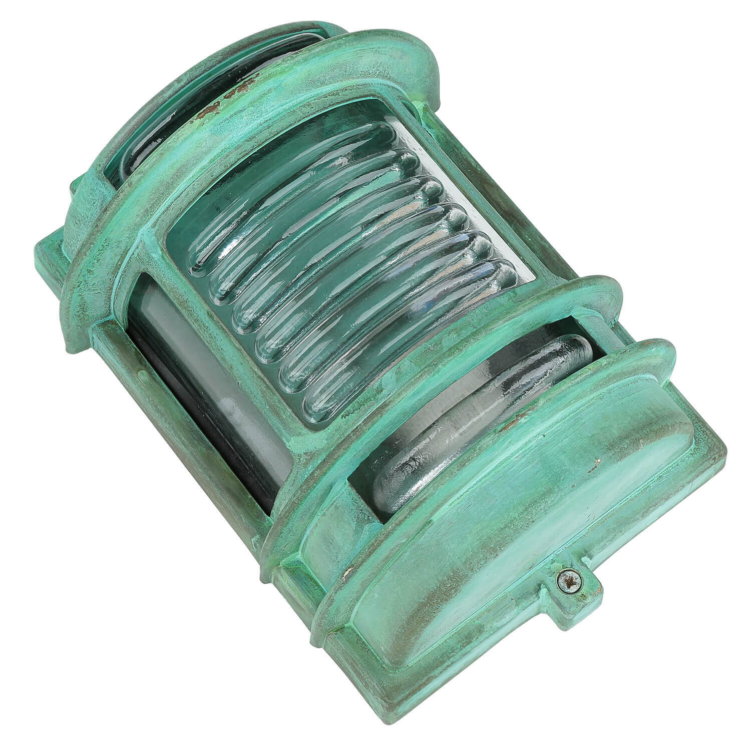 Außenleuchte Wand IP64 Messing Glas Grün antik E27