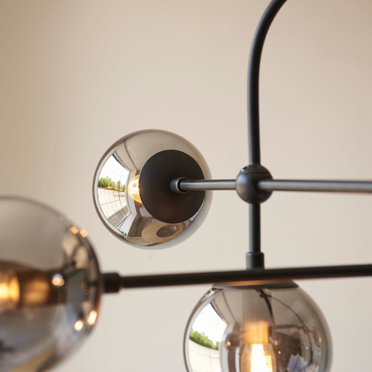 Deckenlampe Rauchglas Metall Kugel Schirm B: 86 cm 6x E14