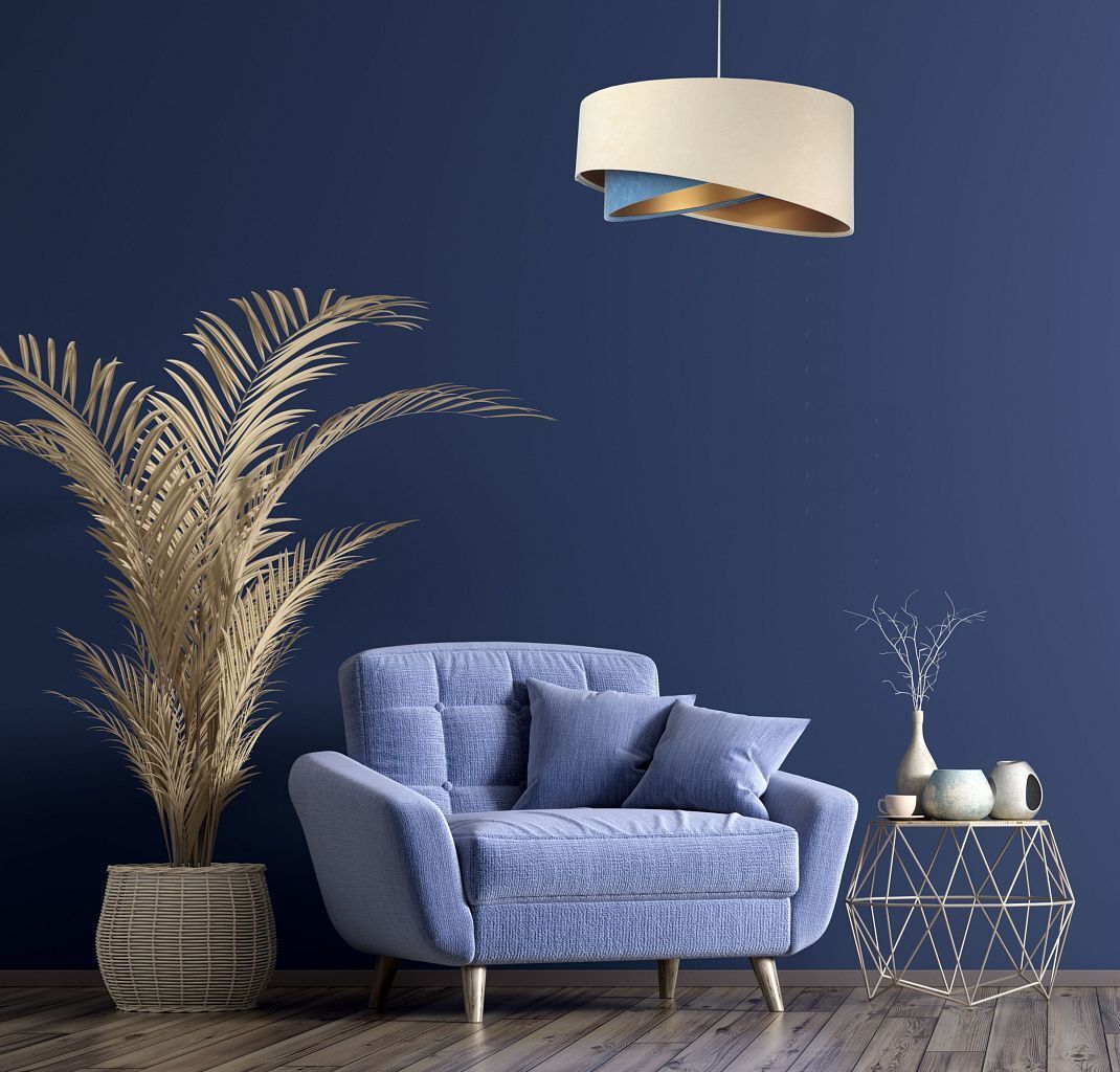 Hängeleuchte Modern Ø 50 cm Stoff Creme Blau Gold E27