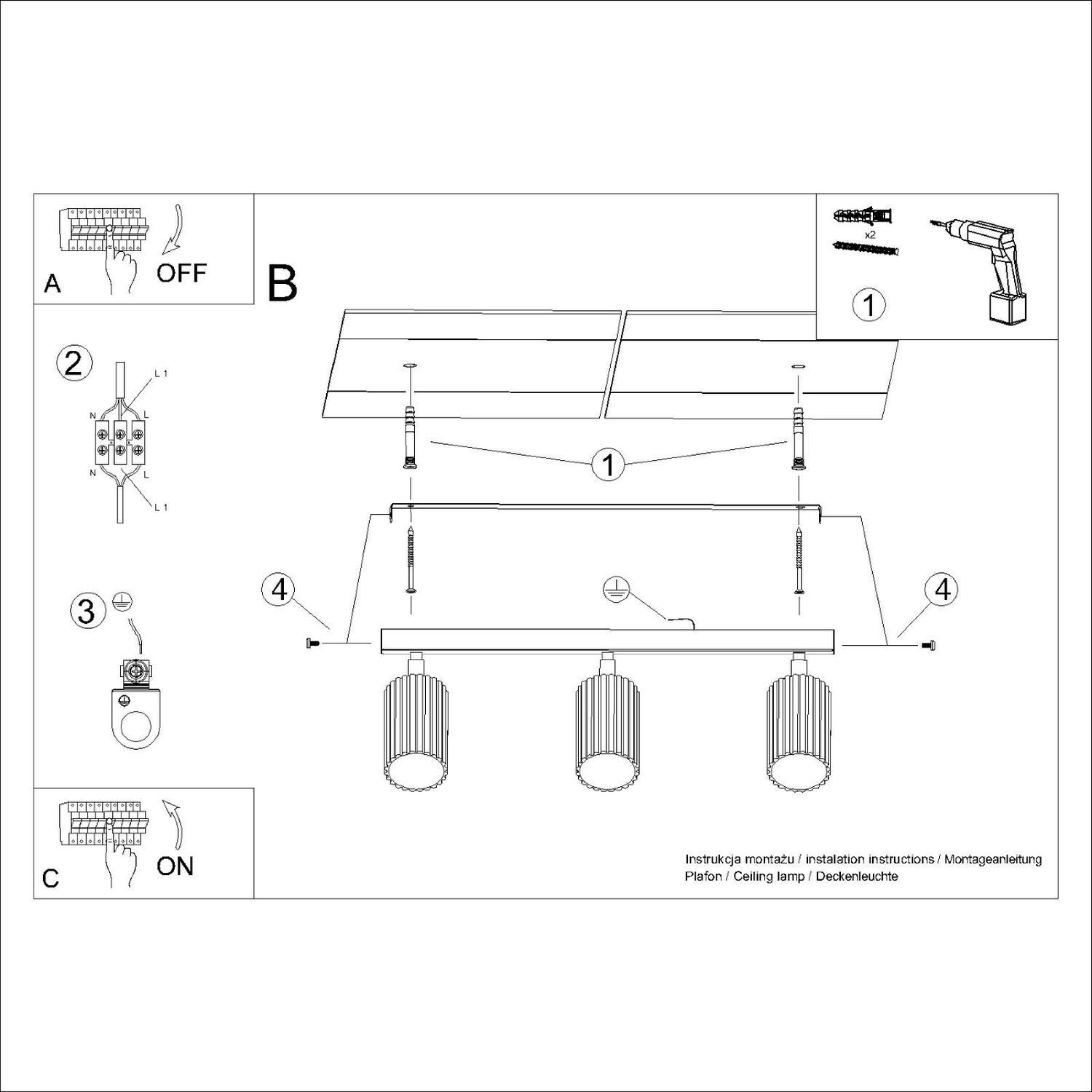 Deckenlampe 3-flammig B: 45 cm klein GU10 Rot aus Aluminium