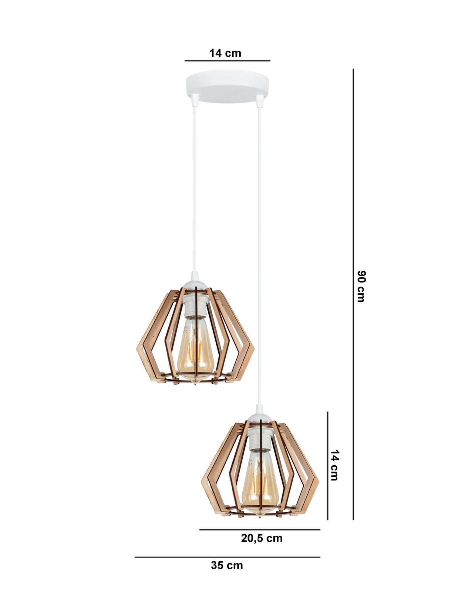 Pendelleuchte Holz 2-flammig E27 B:35 cm Skandinavisch