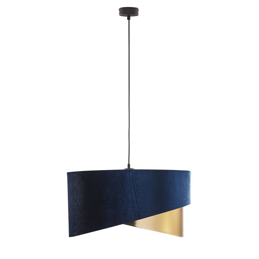 Pendelleuchte Stoff Ø 50 cm Samt Optik Blau Gold 3x E27