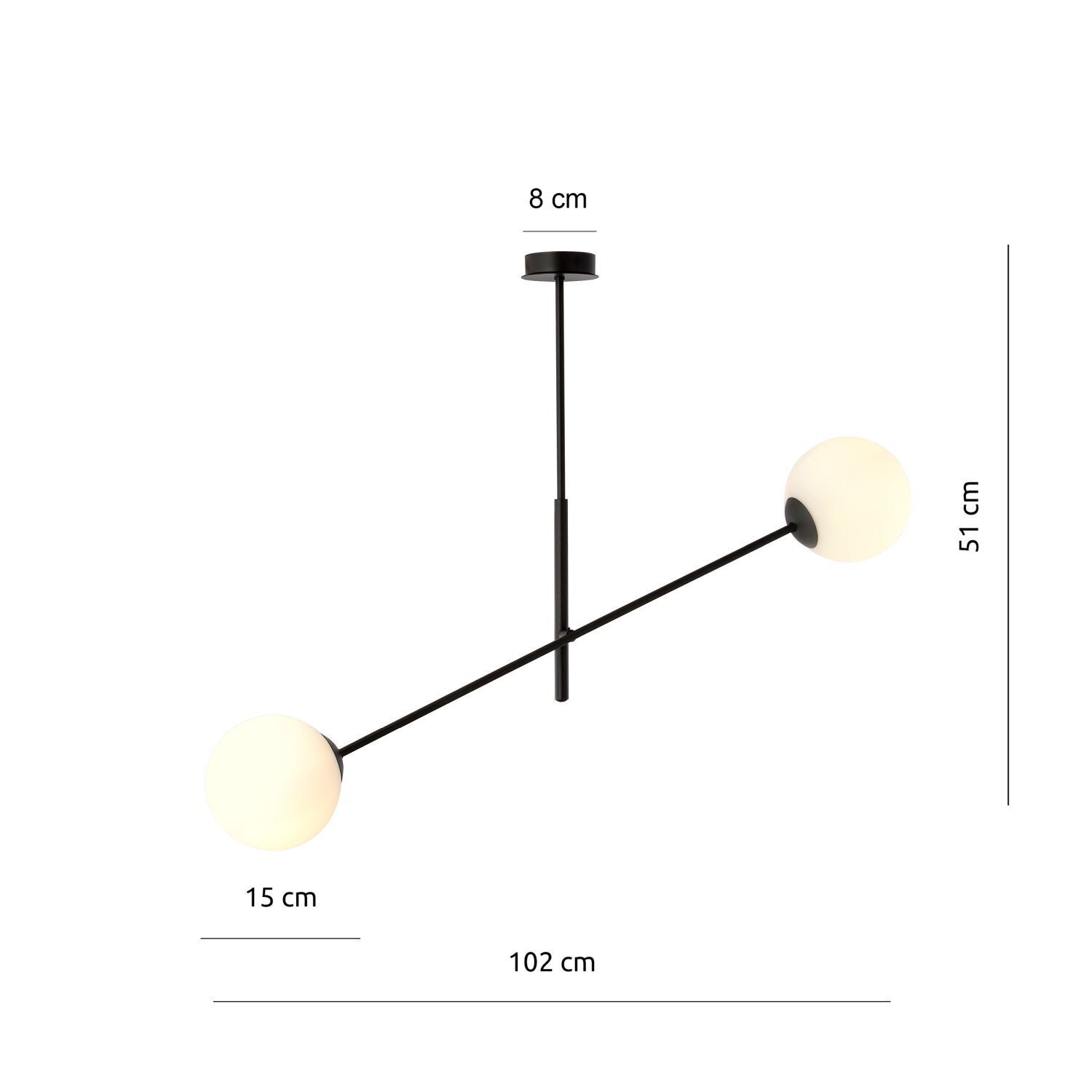 Deckenlampe Glas Metall 102 cm lang schwenkbar E14 2-flammig