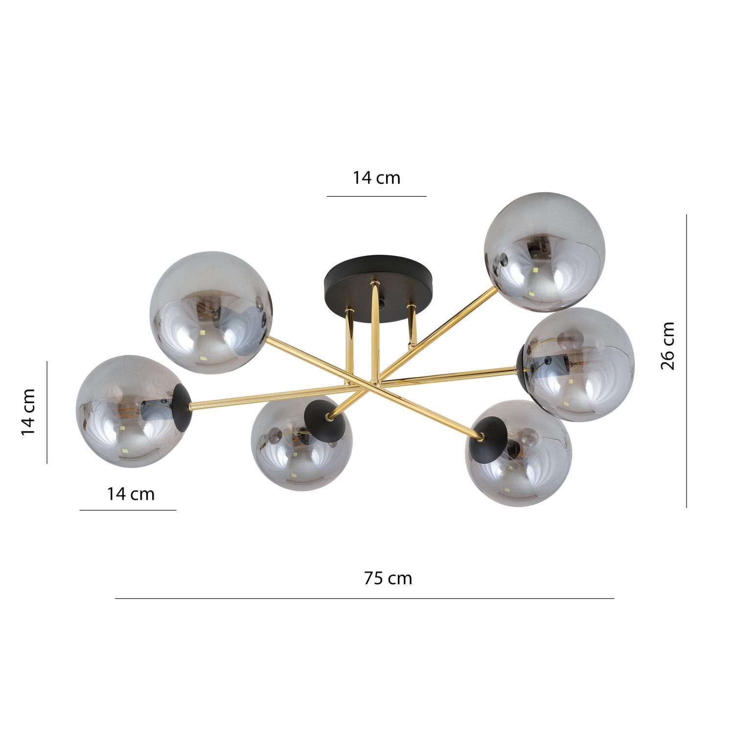 Deckenleuchte Wohnzimmer 75 cm 6x E14 Glas Metall