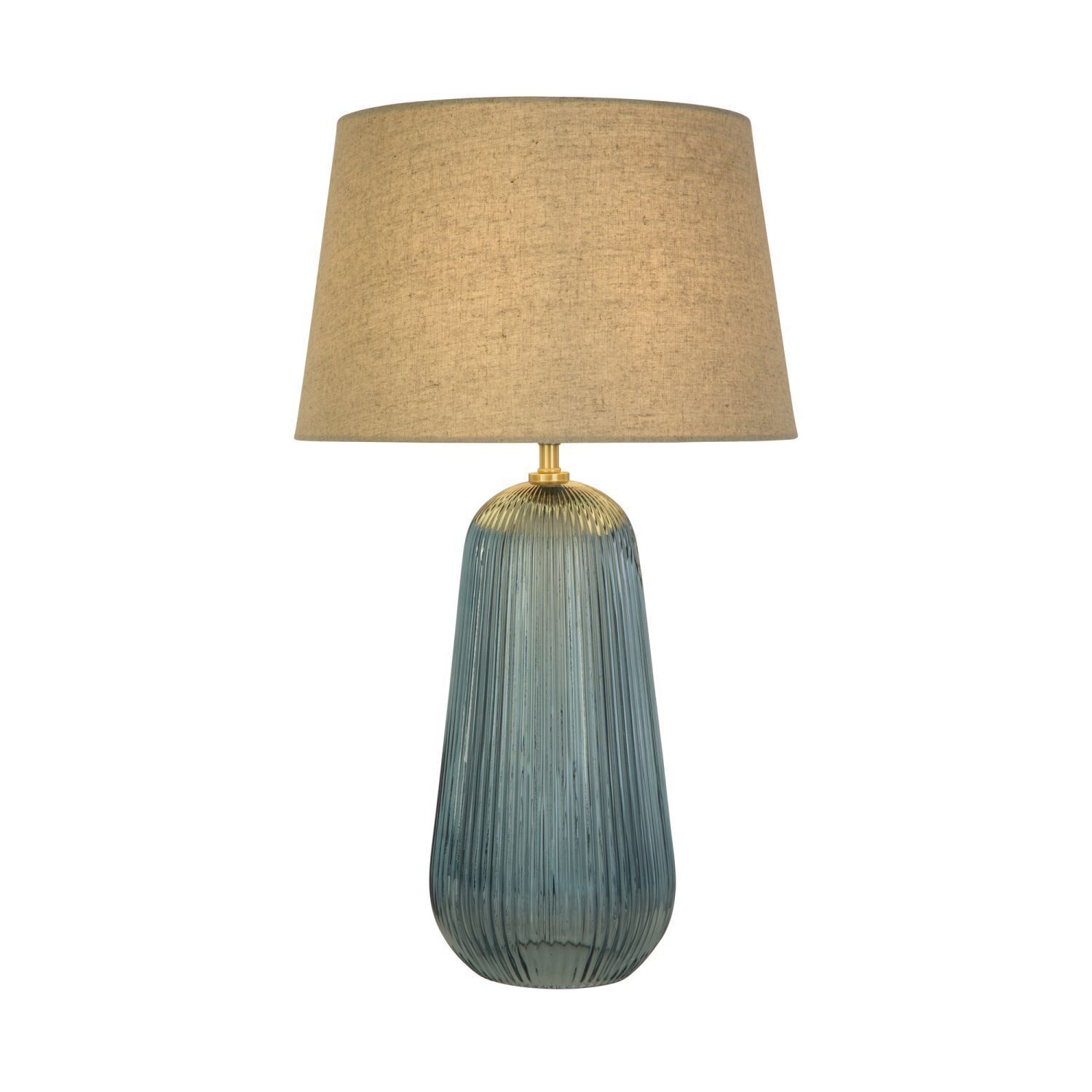 Tischlampe Stoff Glas E27 37 cm Blau Natur wohnlich
