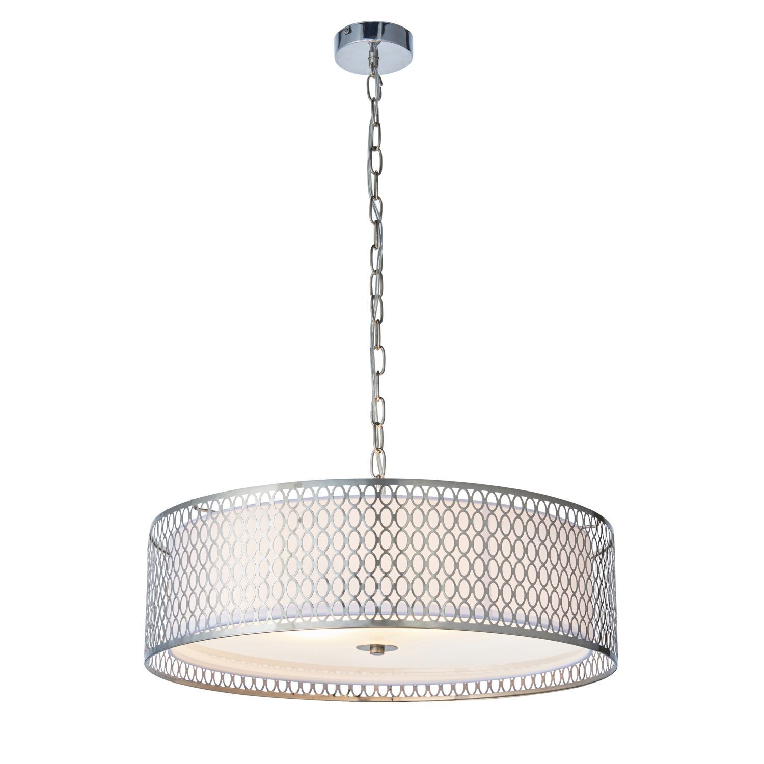 Hängeleuchte rund Ø 56 cm Metall Glas Stoff in Nickel Weiß 3x E27