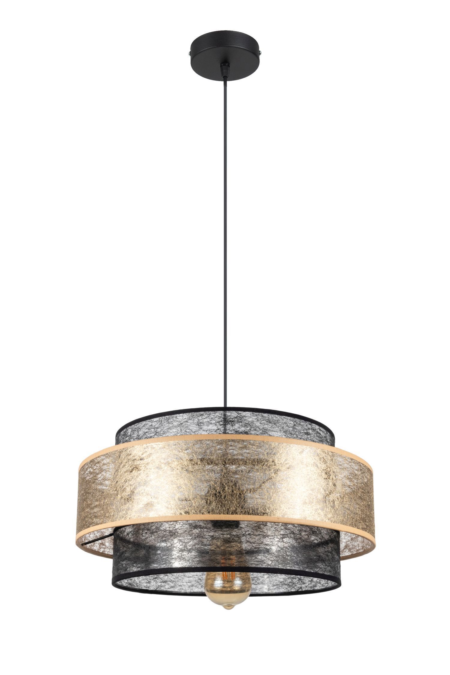 Blendarme Pendelleuchte Stoffschirm Schwarz Gold Ø40 cm