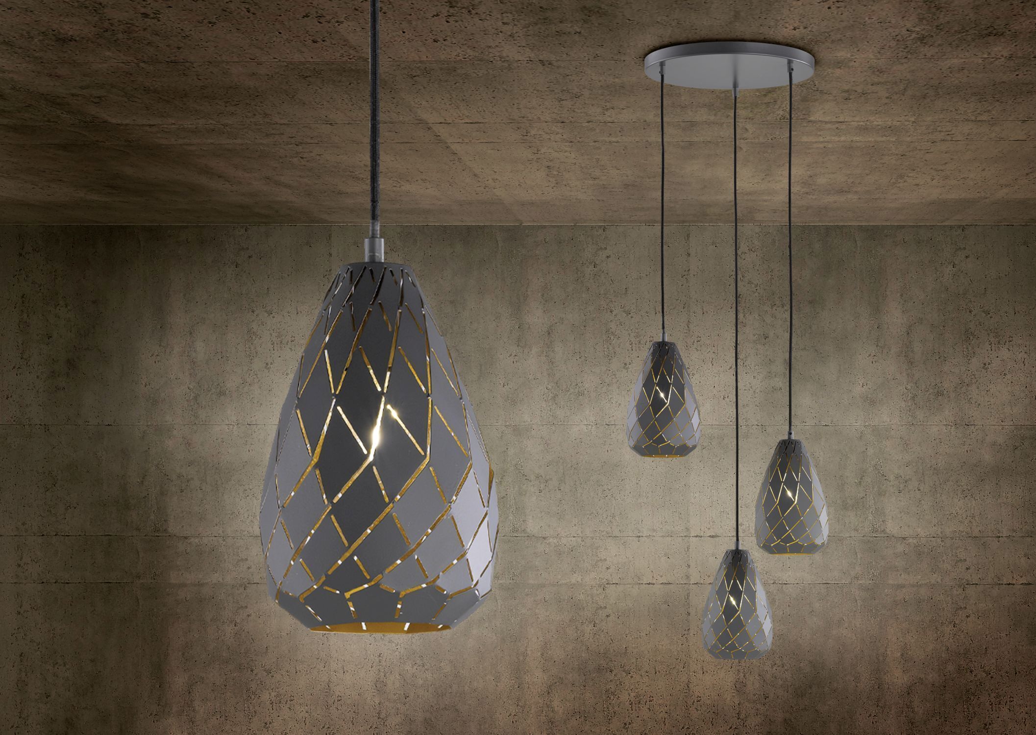 Geometrische Pendelleuchte Metall Anthrazit E27 Ø15 cm