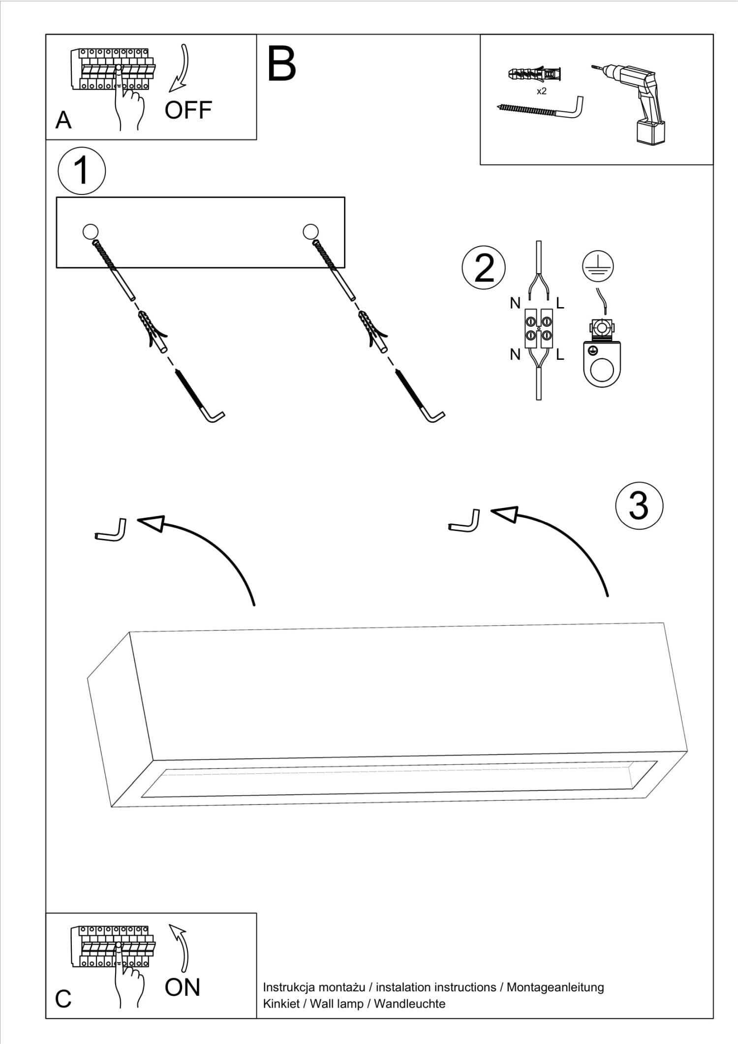 Wandlampe cm Up Down 50 cm indirektes Licht 2x E27 Beton